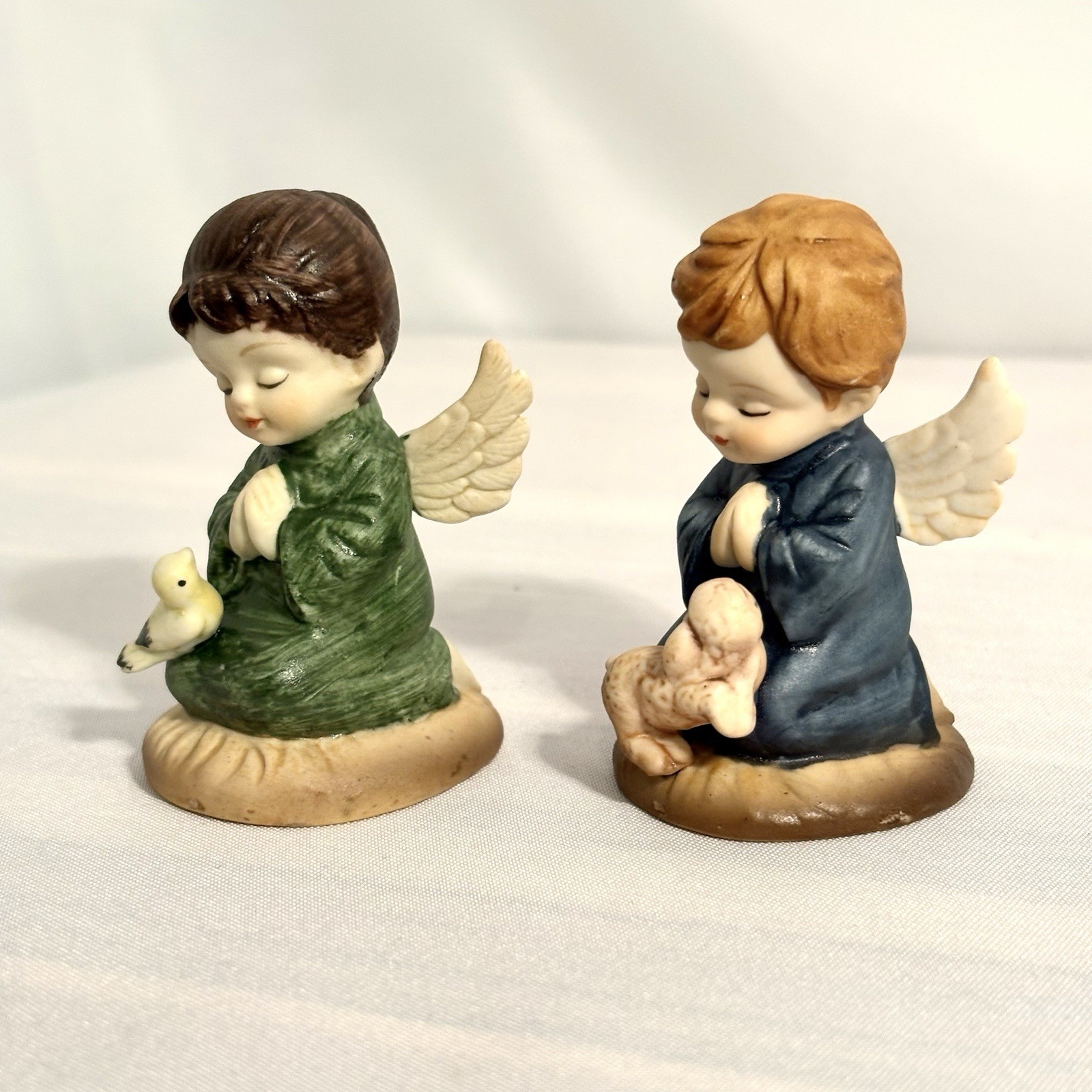 Vintage Creative Art Flowers 1977 Praying Angels Bird Lamb 2.5” Angel Kneeling