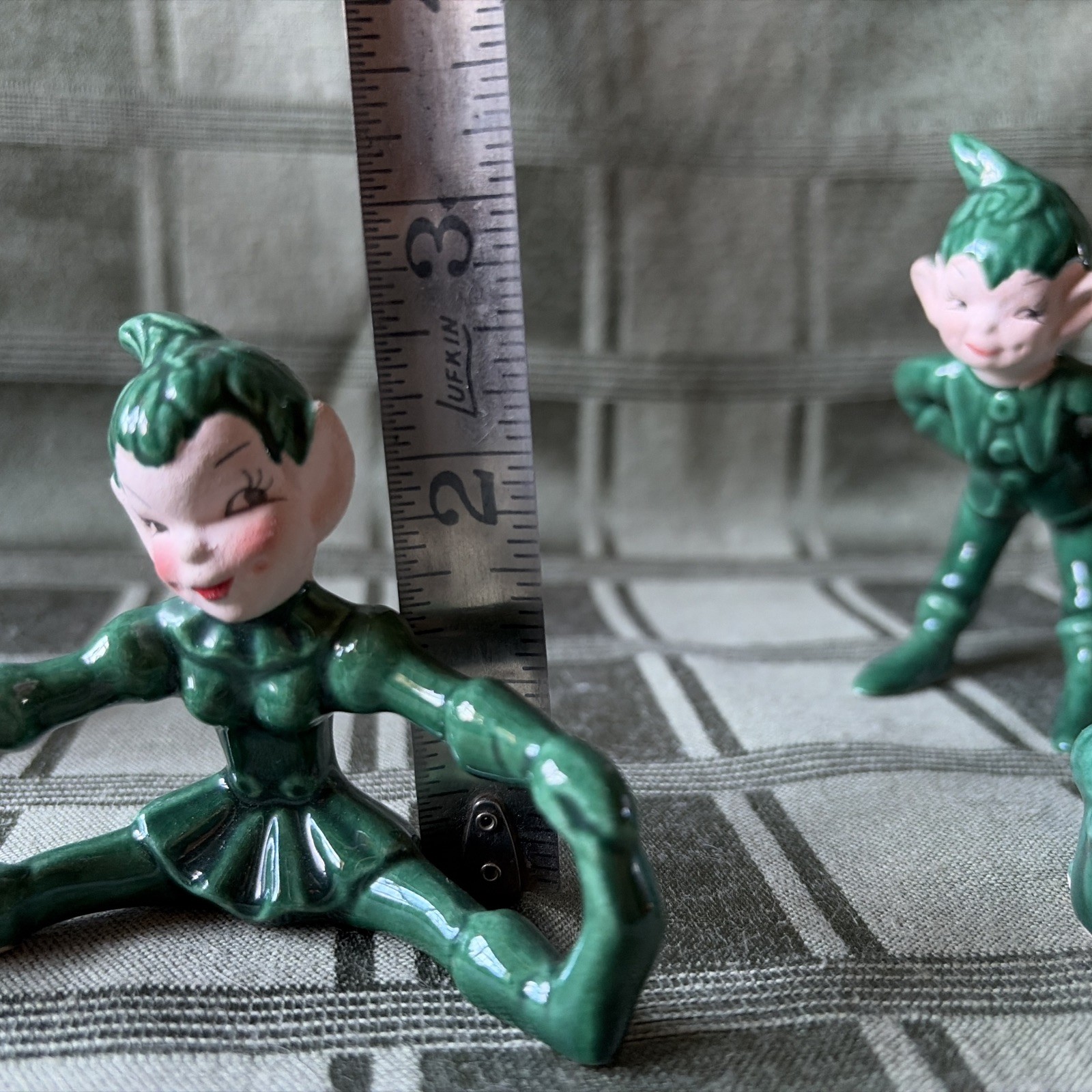 VTG ✨LOT Of 4 Gilner Ceramic Pixie Elf Figurines Green Japan MCM Kitschy nICE 👍
