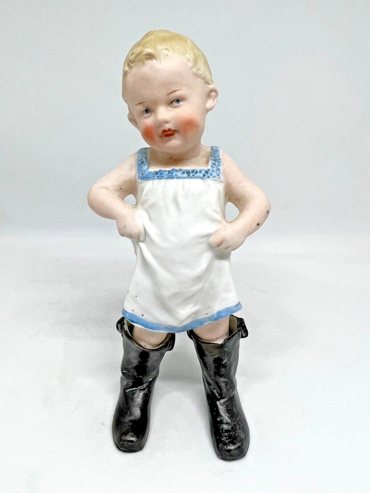 Gebruder Heubach-German Bisque-Standing Piano Baby With Black Boots 6″