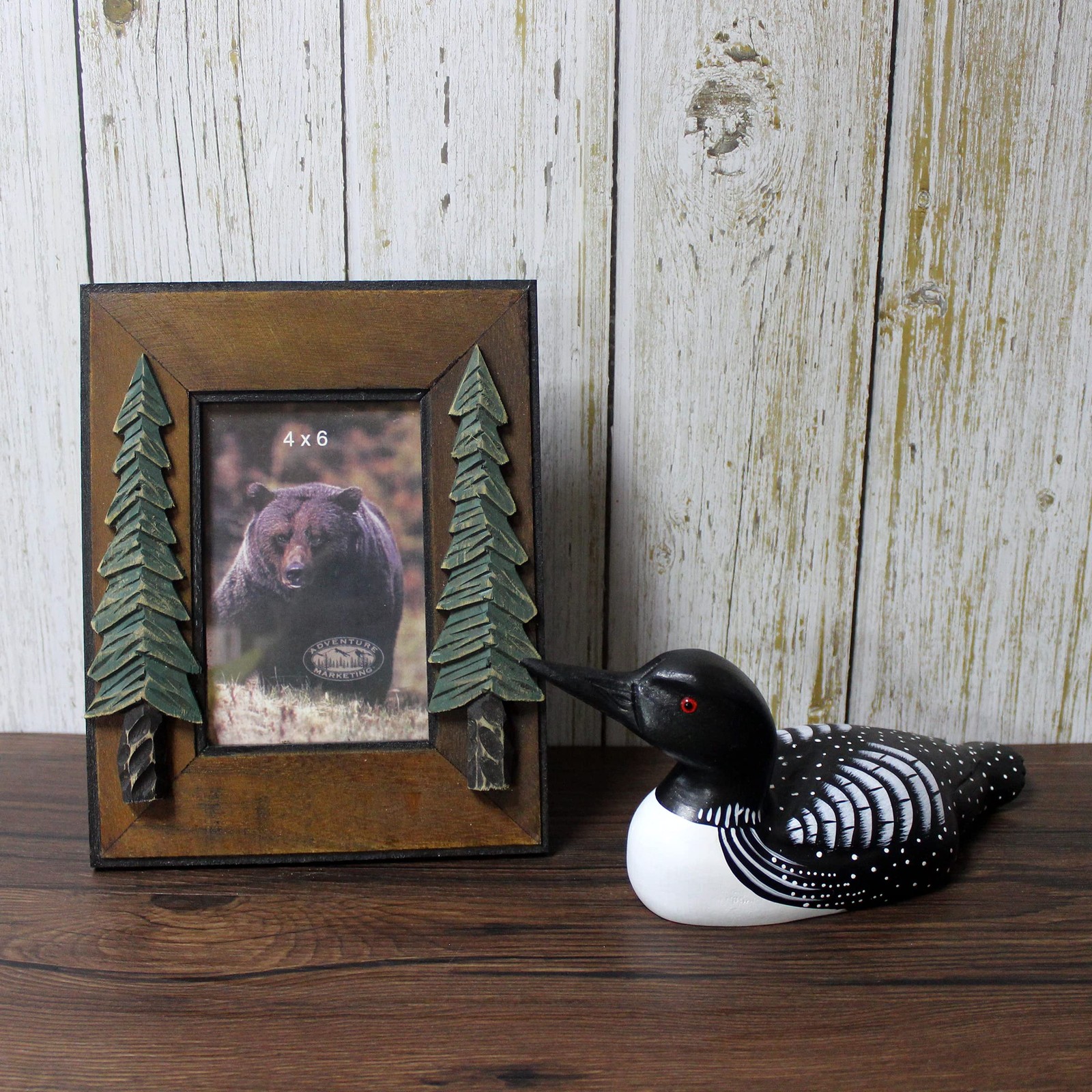 Hand Engraved Painted Wood Loon Figurine Farmhouse Primitive Decor 10.25 Inch