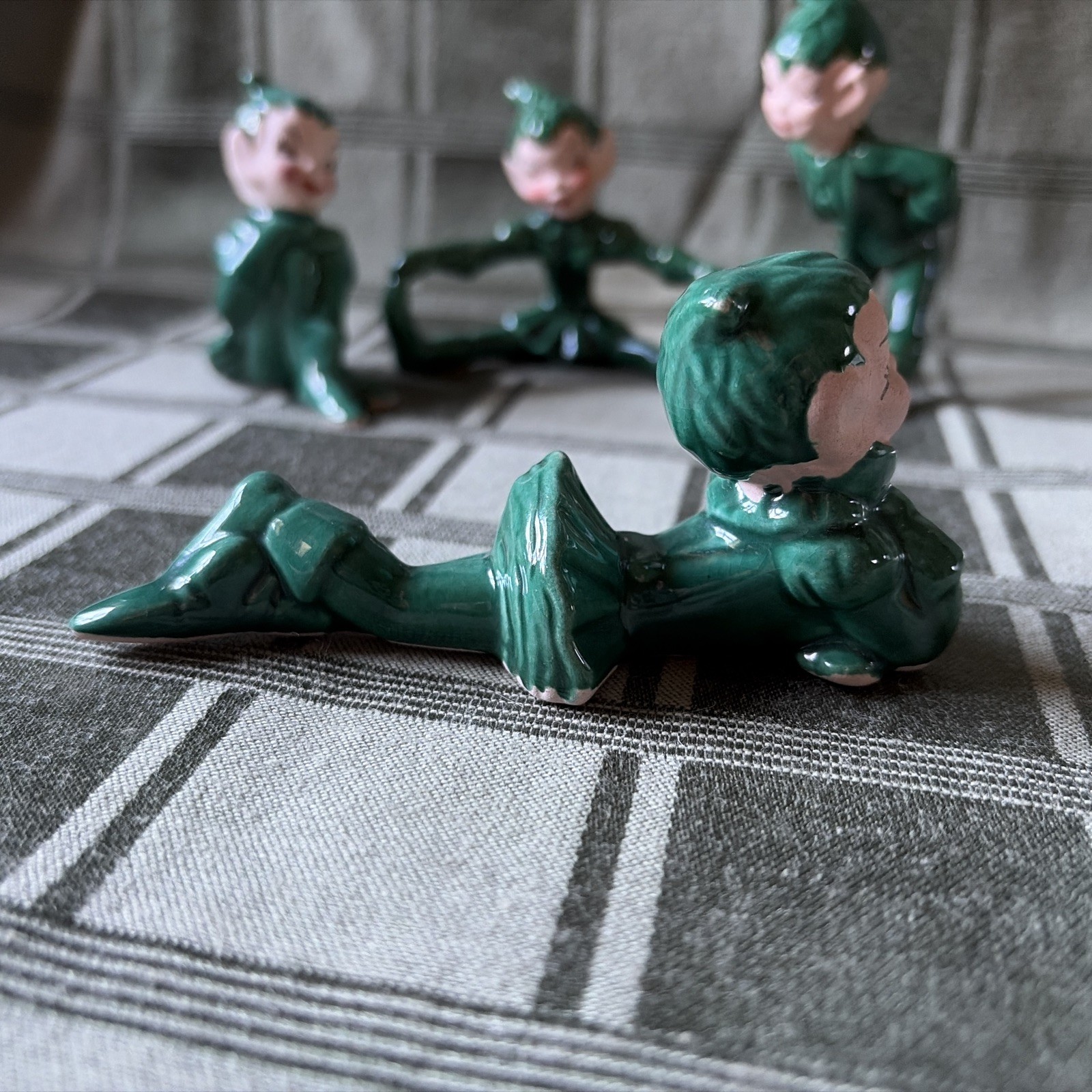 VTG ✨LOT Of 4 Gilner Ceramic Pixie Elf Figurines Green Japan MCM Kitschy nICE 👍