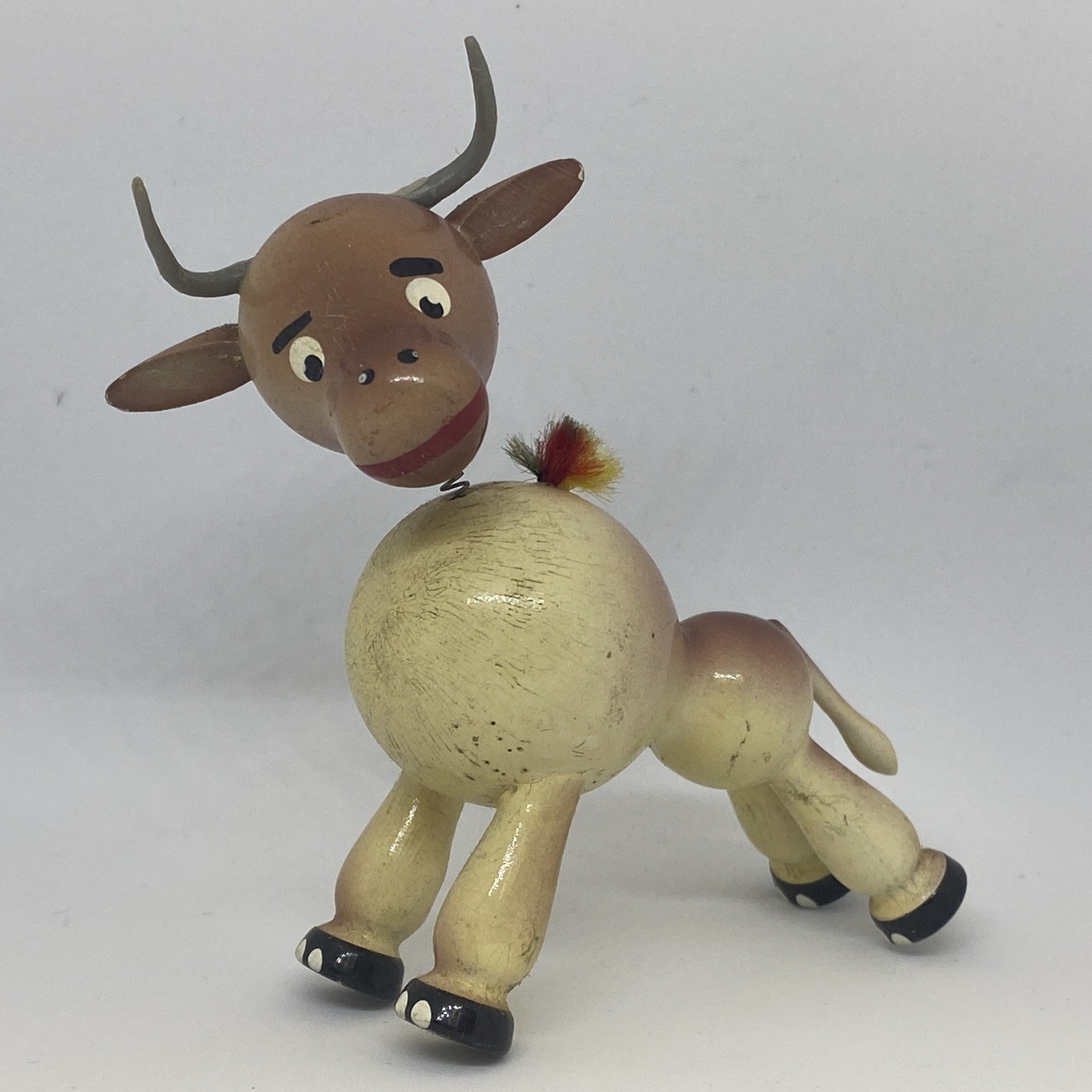 Vintage Goula Porcelain Bobble Head Cow Bull Made in Spain 3.5″ height