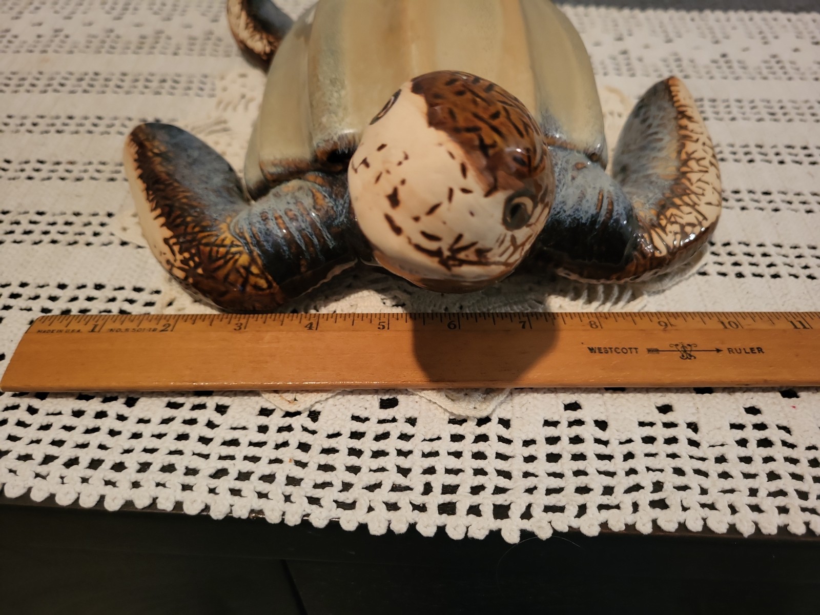 Unique Large Glazed Ceramic Leatherback Turtle Figurine 13″ Long