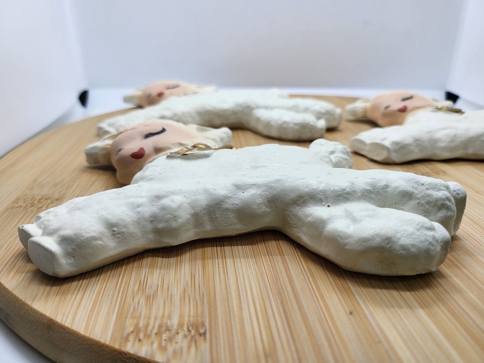 Set Of Three Chalkware Lamb Sheep Wall Hanging Decor