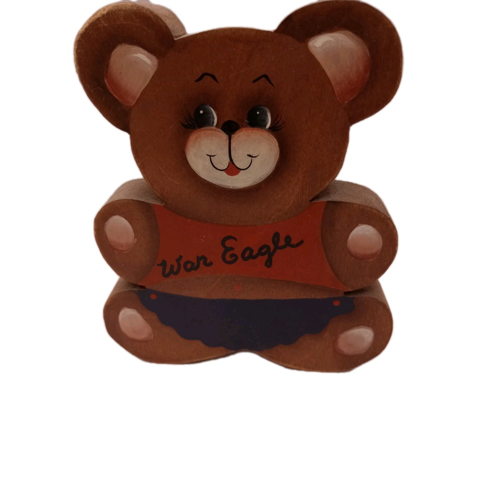 Vintage Auburn Tigers War Eagle Wooden Teddy Bear Hand Painted Figurine 5 By 4