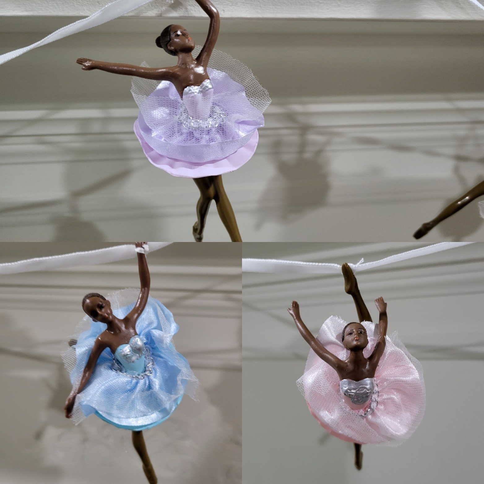 Set of 3 Multicolor Ballerina Figurines Plastic Fabric Decorative Carvings