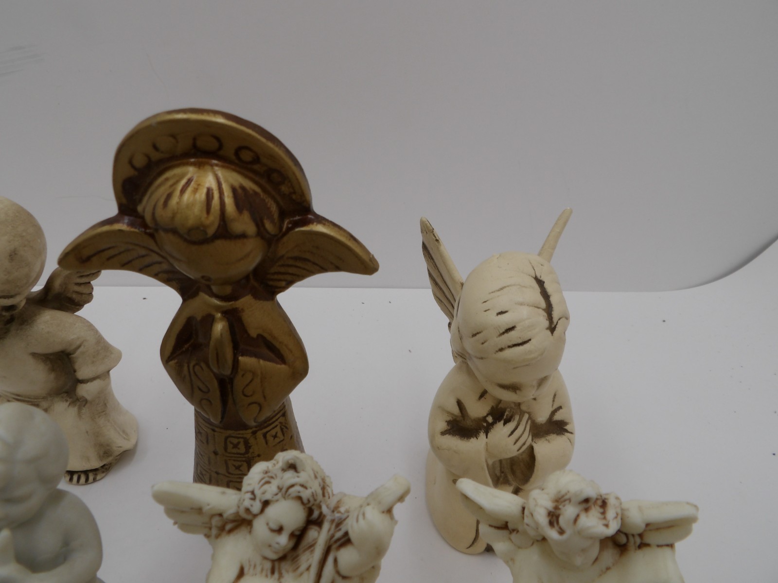 Vintage Angel Figurine Lot, Plastic Porcelain Wood Ceramic Etc