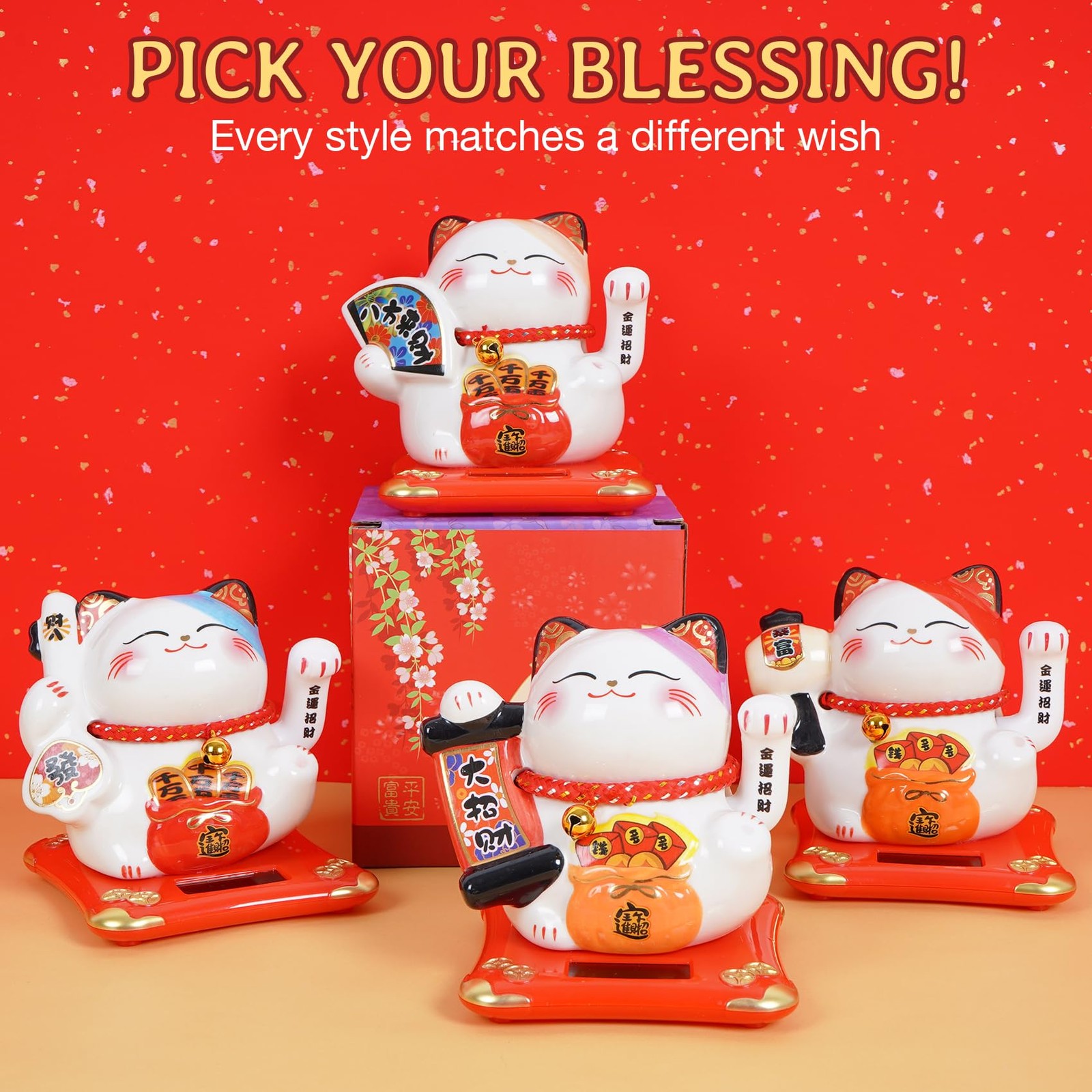 Lucky Cat Waving Arm 4 Inch, Good Lucky Fortune Cat Maneki Neko Chinese Cat S…