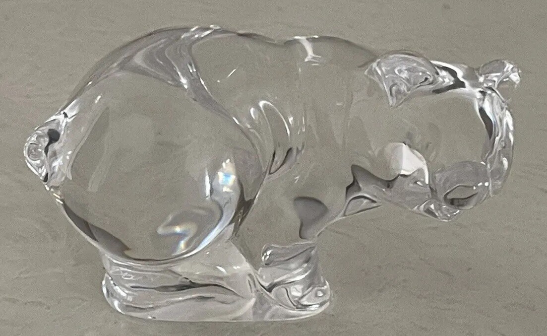 Daum France Clear Crystal Glass Piglet Figurine Signed 3″ Porcine Paperweight