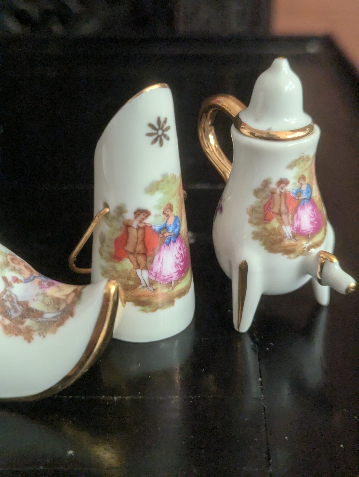 Lot Vtg Limoges France Porcelain Miniature Courting Couple Rococo Shoe Vase Tea