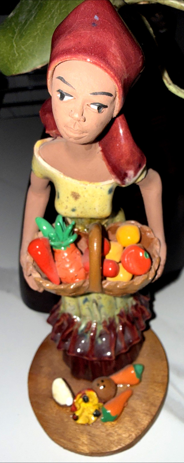VTG Frazer’s Jamaican lady Ceramic Figurine, Hand Painted w Basket Veggies mc9