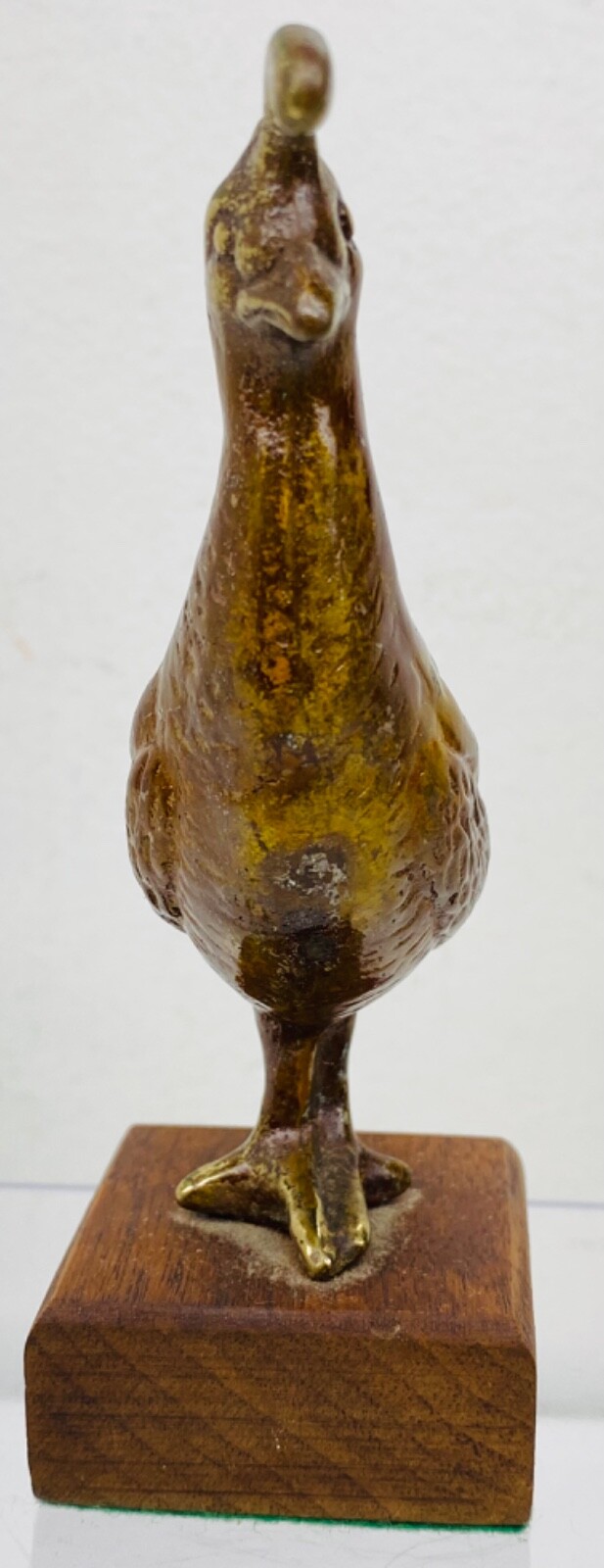 Antique Solid Brass Quail Figurine w/ Wood Base 5” Tall Metal Alloy Bird Statue
