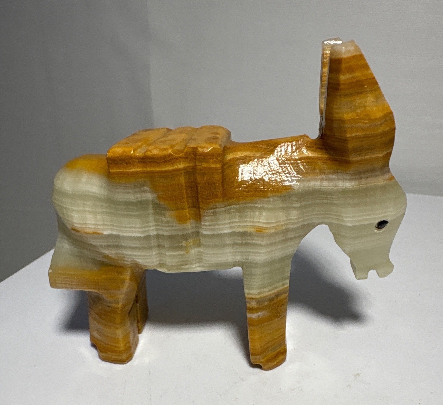 Carved Onyx Donkey Burro Figurines Set Of 2 Orange Beige Striped Vintage