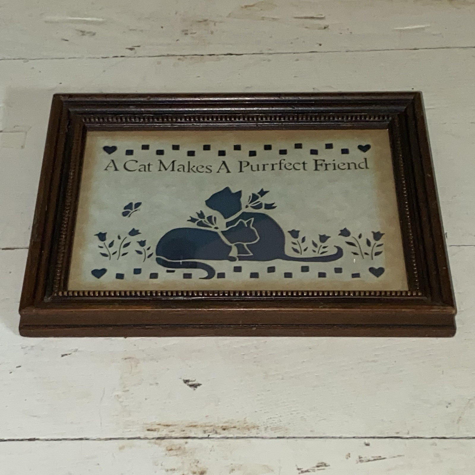 VTG Figi Graphics Country Cuts Scherenschnitte Cat Makes A Perfect Friend Framed