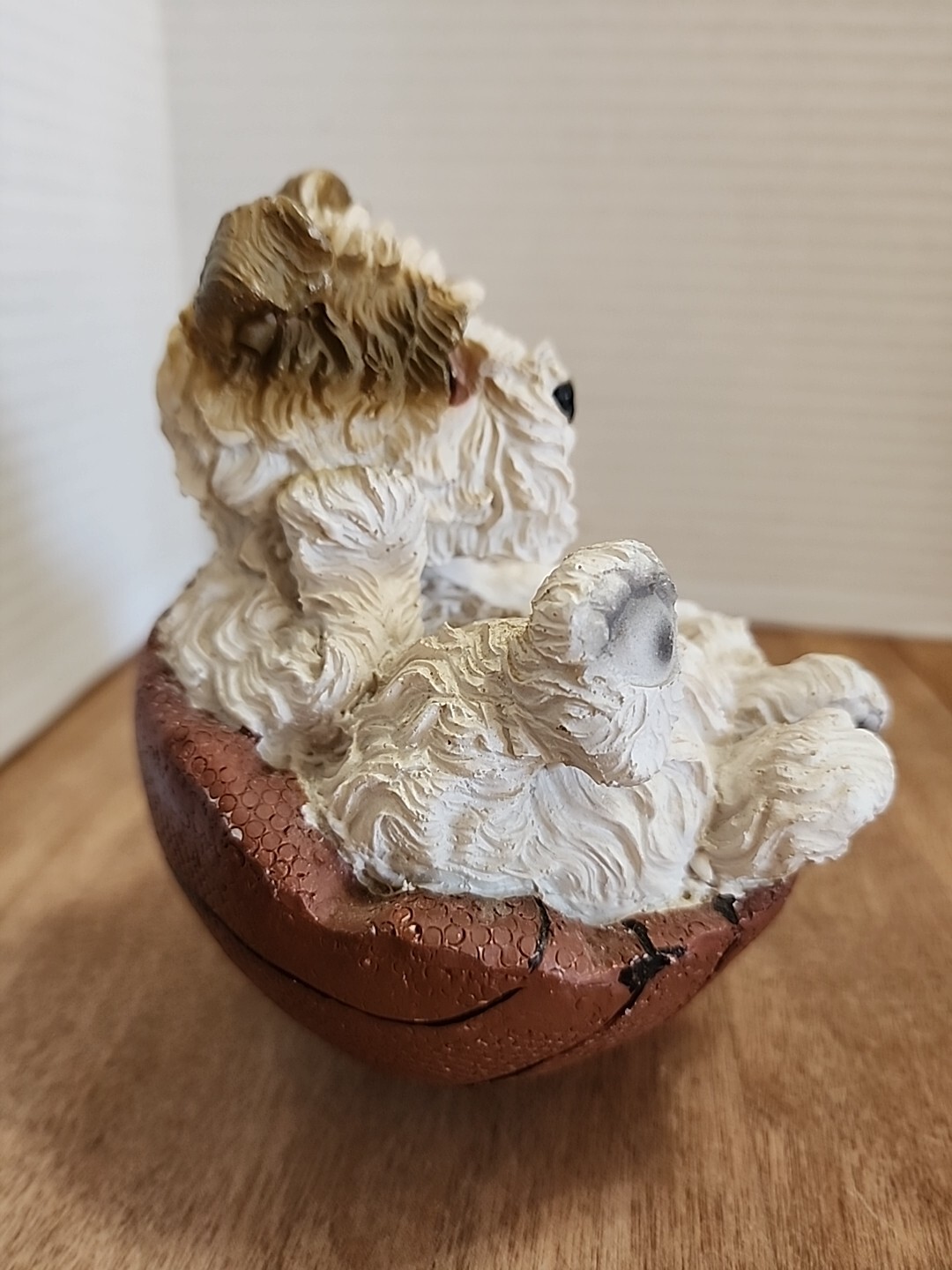 Resin Dog Figurine Terrier in a Torn Basketball