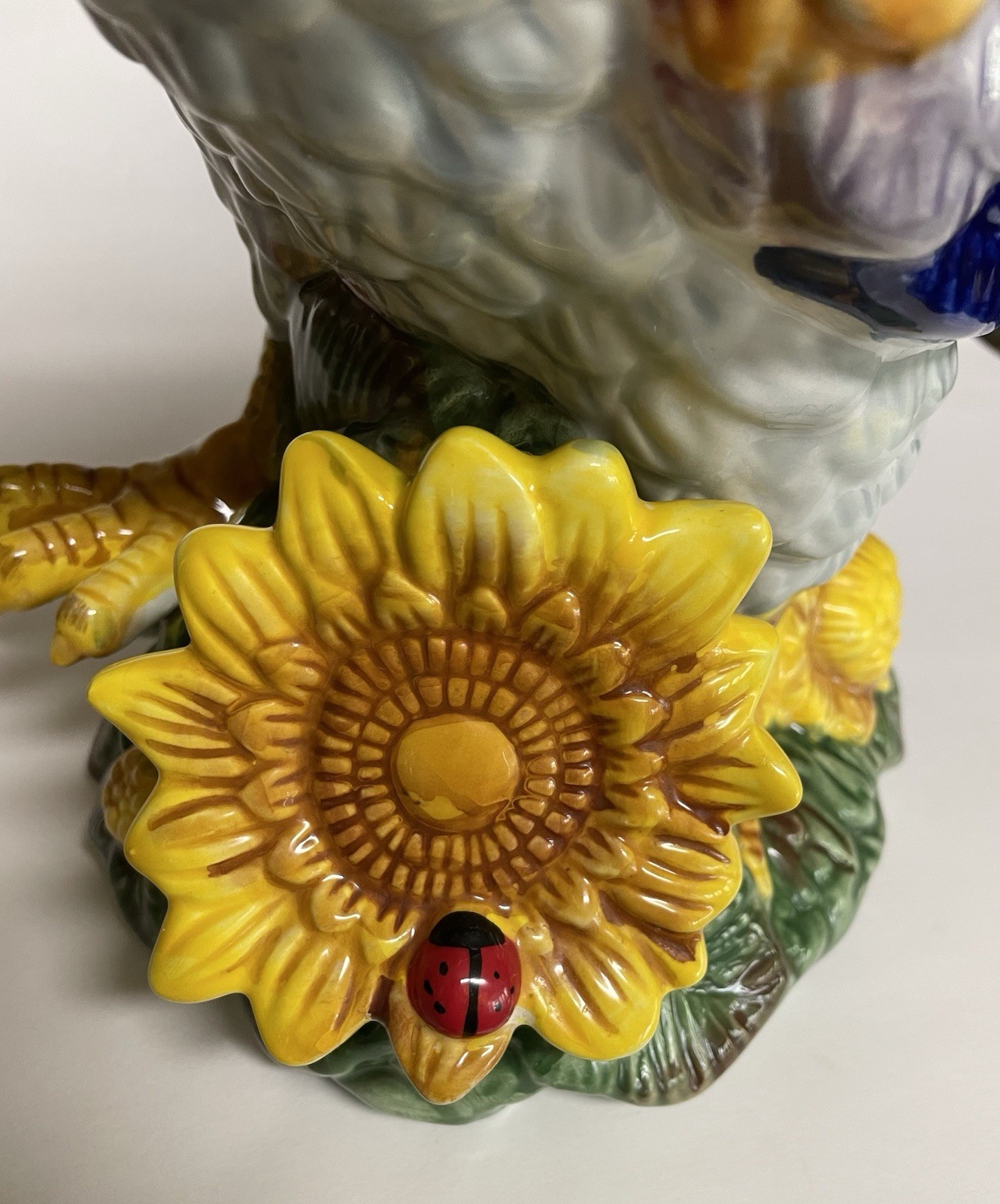 Ceramic Rooster on Sunflower Large Vintage J. Willfred Handpainted Sadek 15.5″