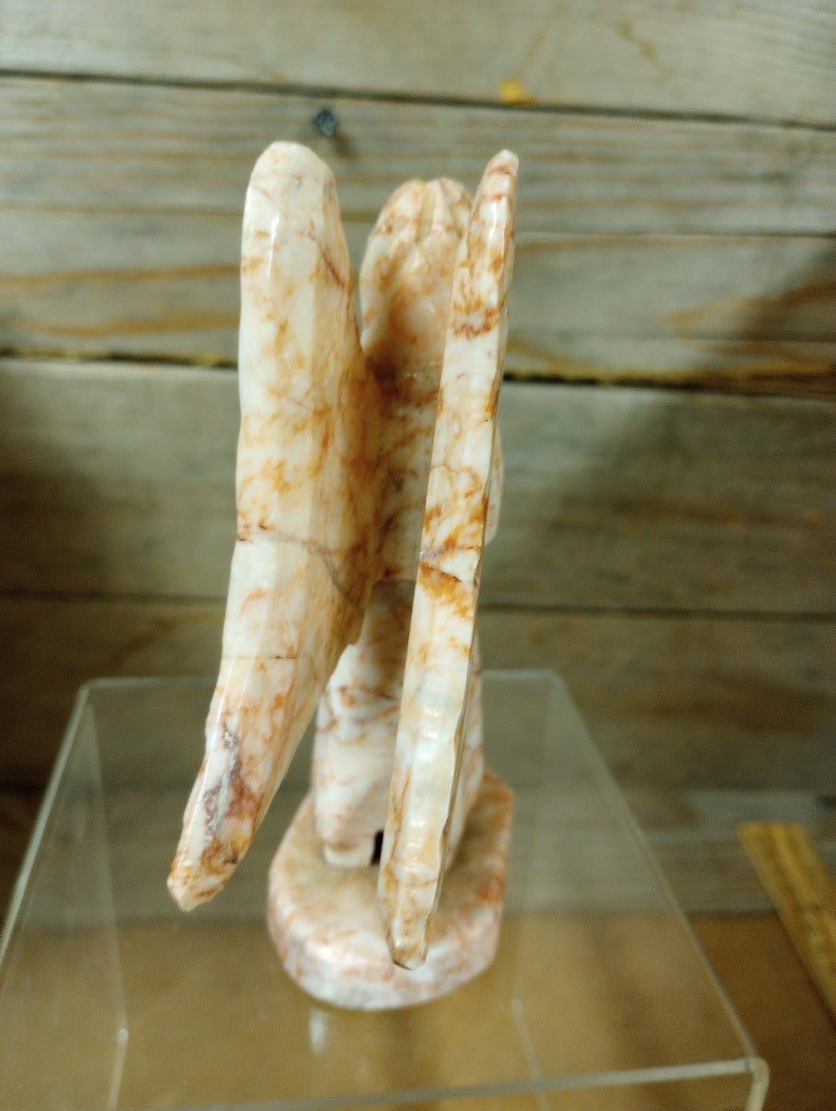 Vintage Carved Pink Marble Angel Statuette with Praying Hands Figurine 5″ Tall.
