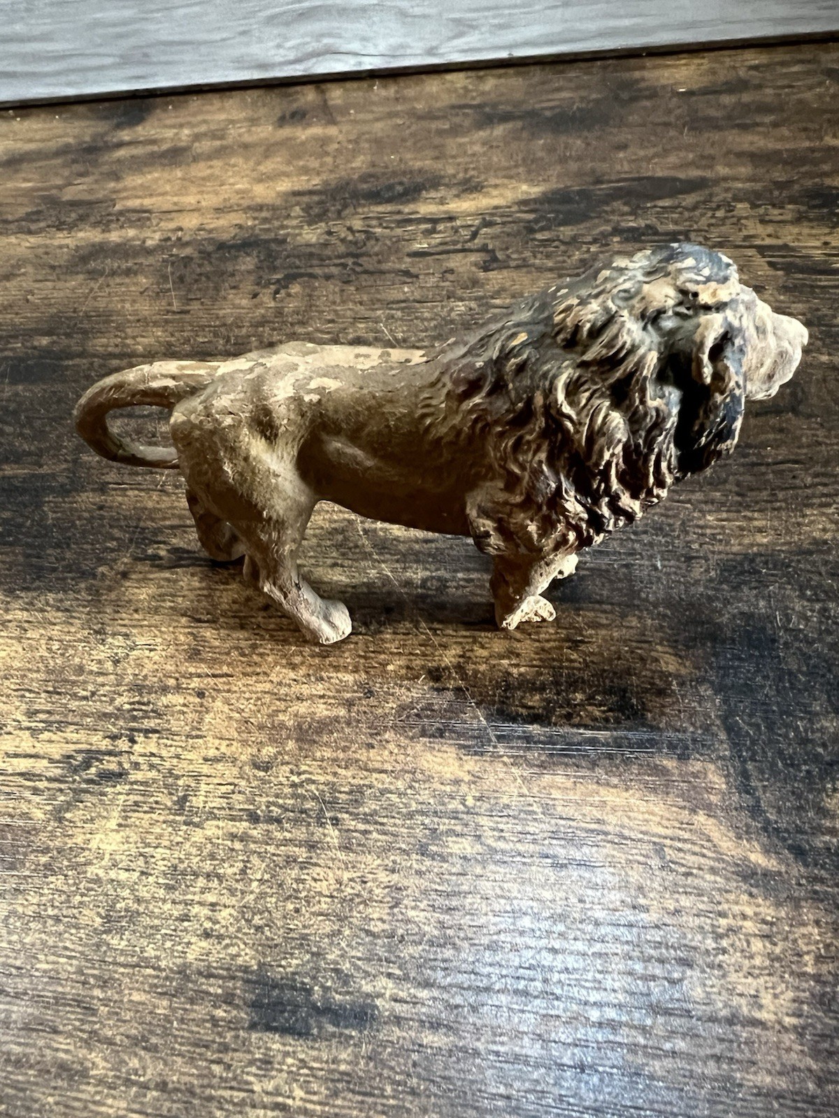 Vintage Hand Carved Wood Lion Figurine Hand Painted Folk Art 3 Inch