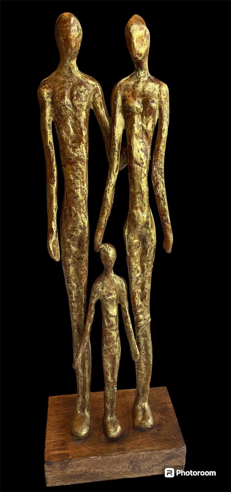 Great Art Sculpture Family of 3 Mother Father Child Polyresin Wood Base 17”