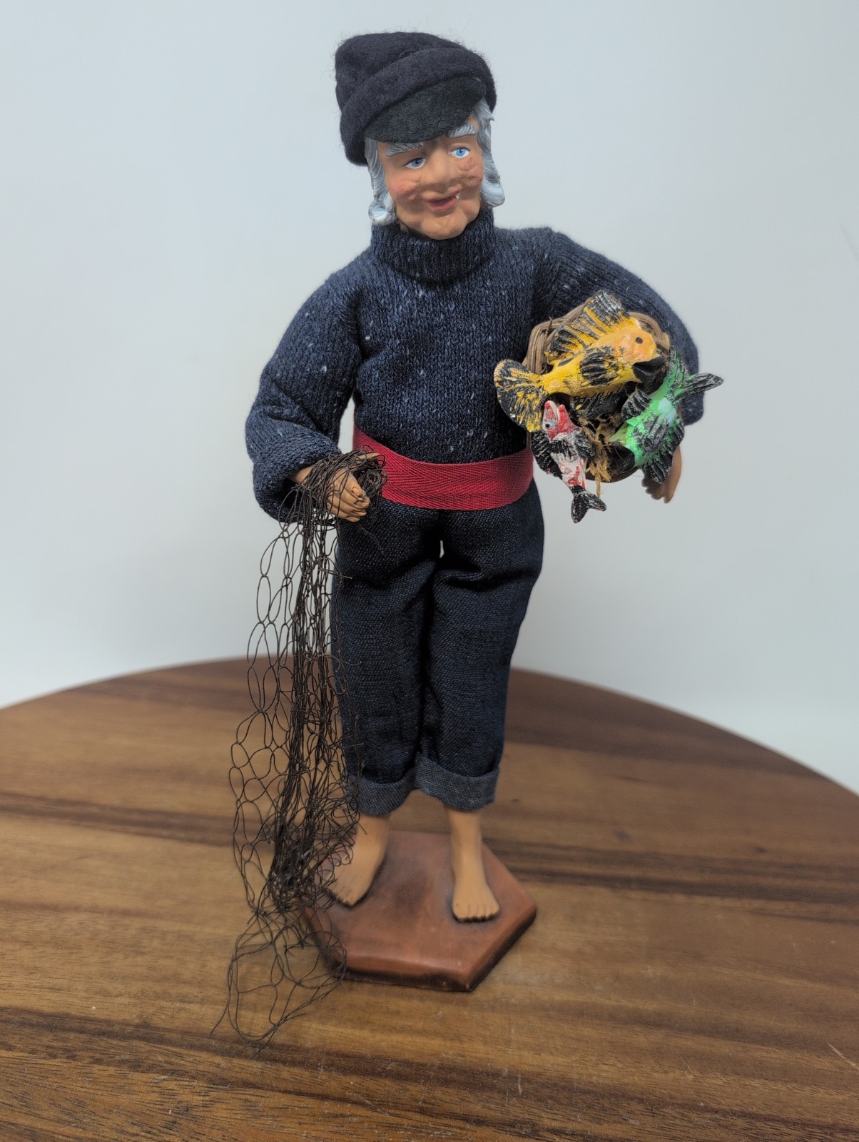 G Devouassoux French Clay Folkart Man Santon Fisherman With A Basket Of Fish Net