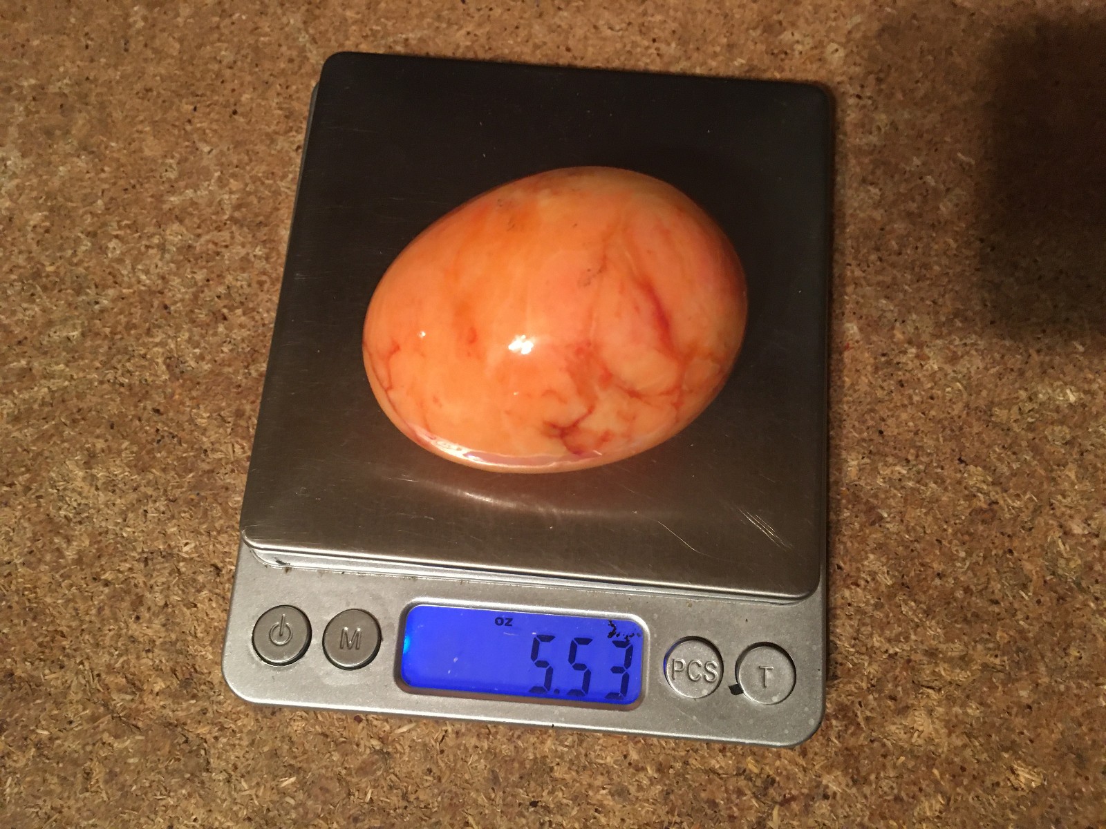LOT OF TWO VINTAGE PINK/ORANGE ALABASTER MARBLED STONE EGGS / WRONGWAY052