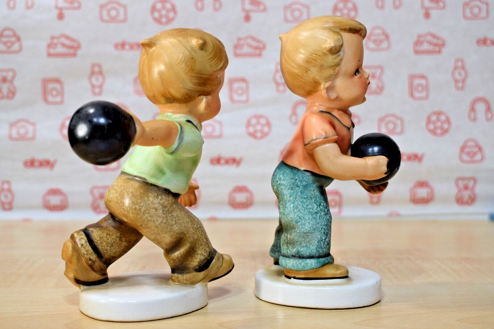 Vintage Napco Bowling Boy Figurines 1958 Set of 2 Ceramic Sports Figures