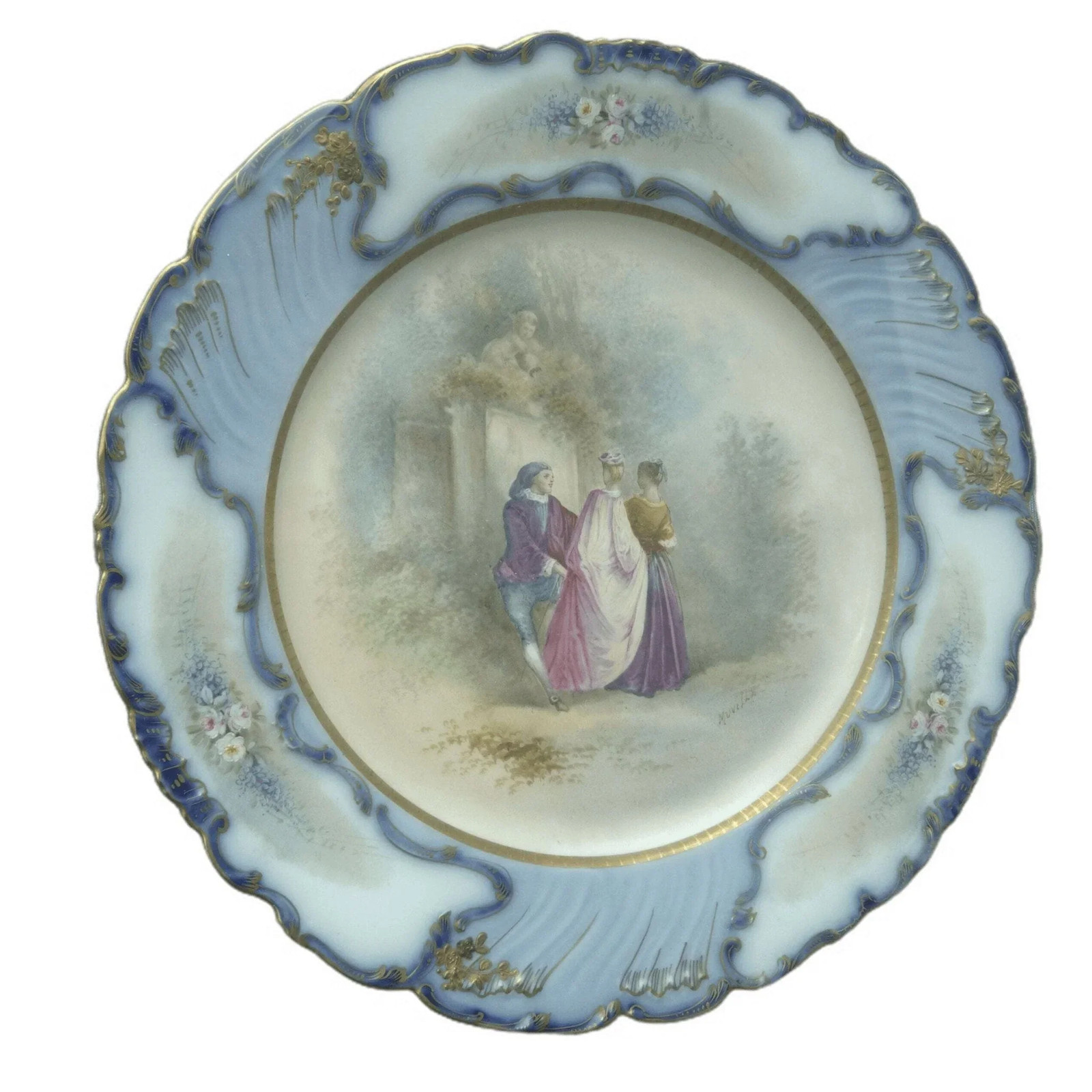 c1910 Sevres Style Muville Artist Signed Hand Painted Courting Cabinet Plate
