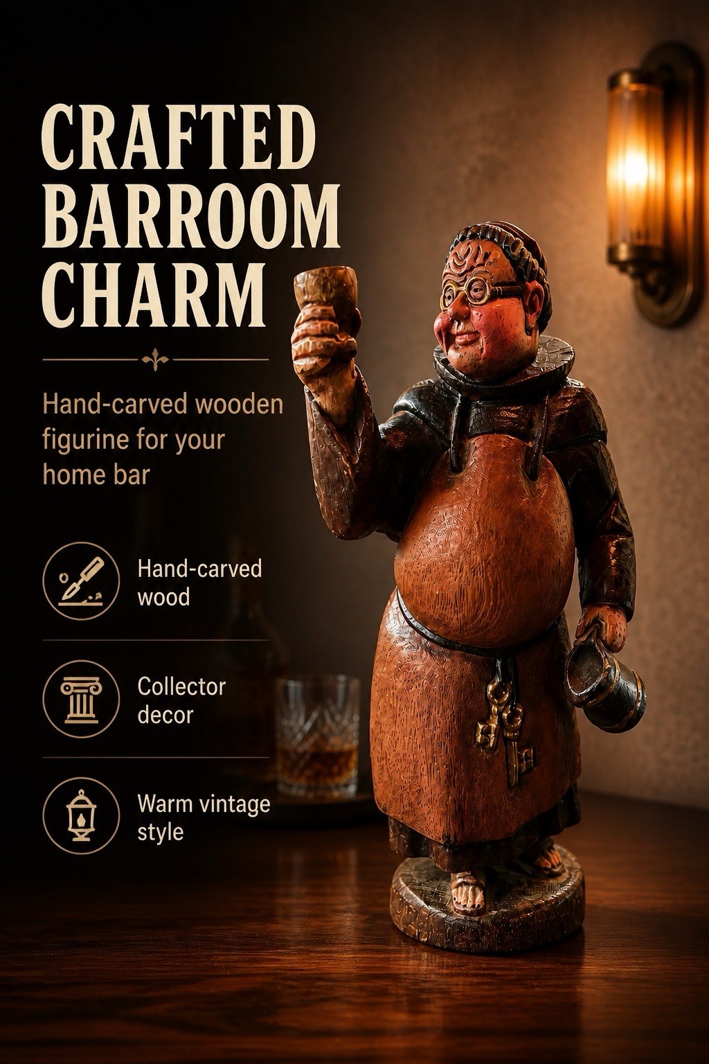 Vintage Hand Carved Wooden Monk