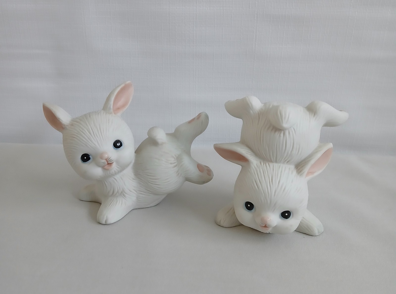 Vintage 2pc. Homco Tumbling Bunnies Ceramic Figurines Easter Bunny Rabbit Spring