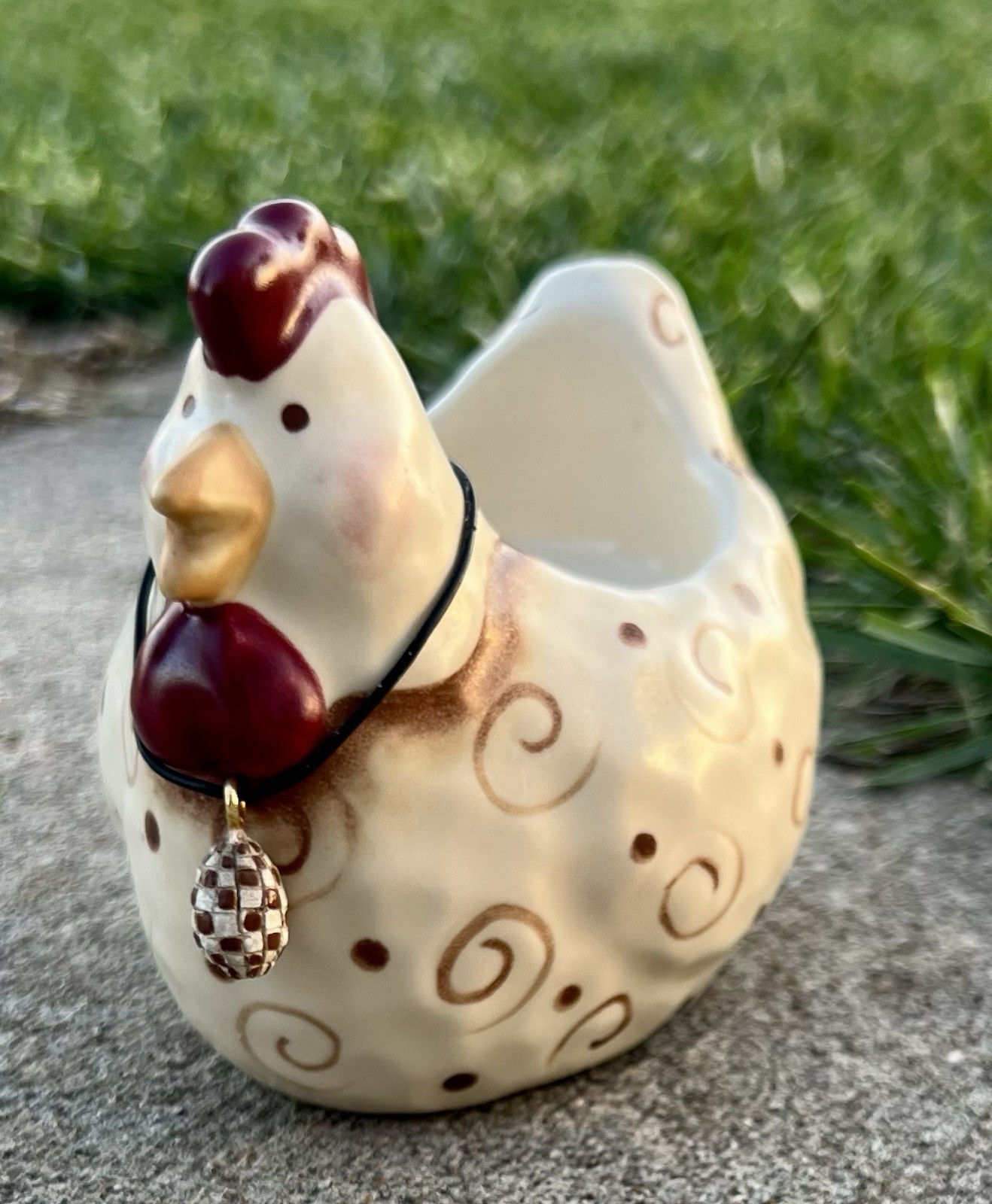 Blossom Bucket Suzi Skoglund Rooster Tealight Figurine Checkered Chicken Signed