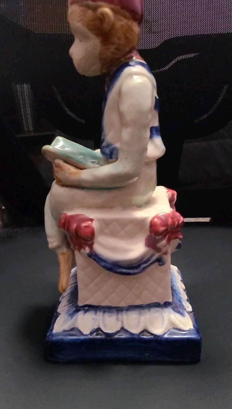 Monkey Reading Book Ceramic Figurine 11 ” Statue Decor Mantel Vintage
