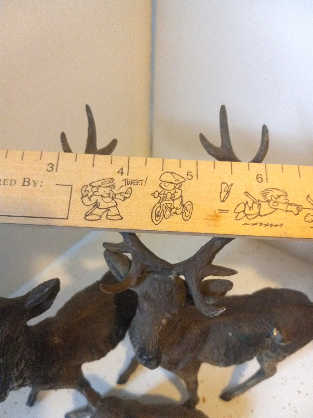 Vintage 1-pc All-attached Buck Doe Fawn Deer Set Metal Cast Figurines EUC Rare