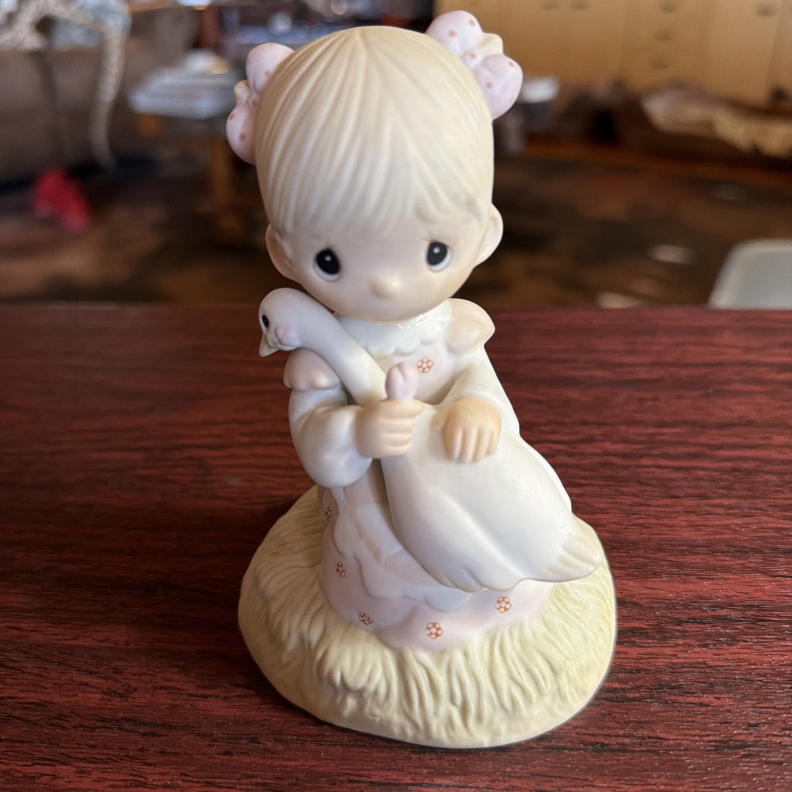 Precious Moments God is Love Figurine 1980 Girl Holding Goose Vintage E-5213