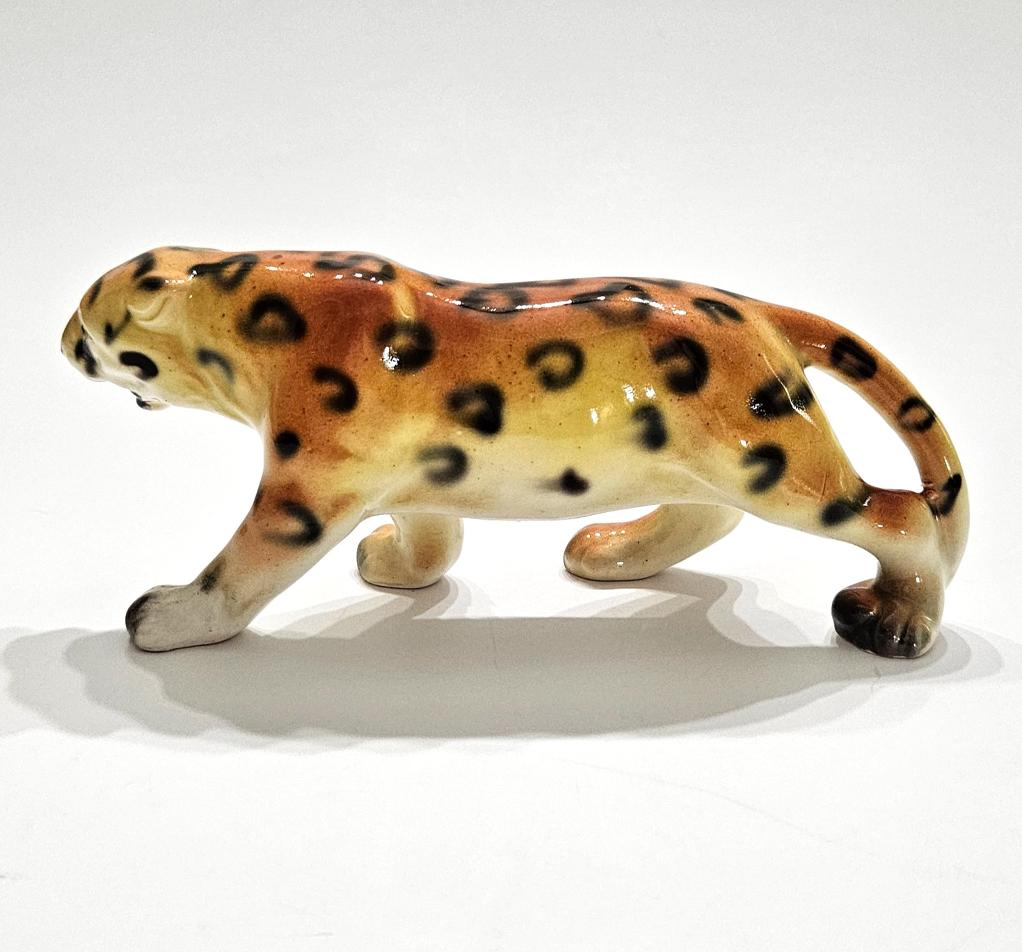 Vintage Mid Century Prowling Leopard Statue Ceramic Cat Figurine 6″ Length