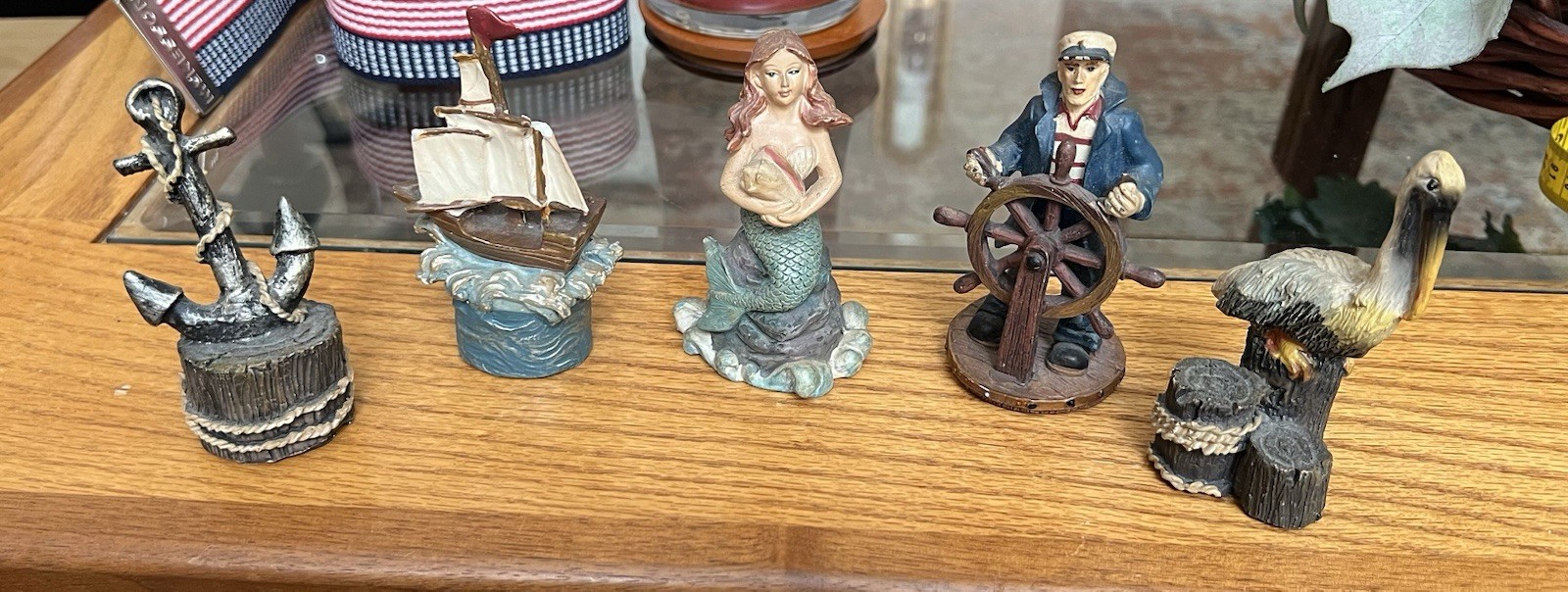 5 Pc Resin-WMG 2011 Nautical Theme 4” Captain, Mermaid, Seagull, Anchor, Ship