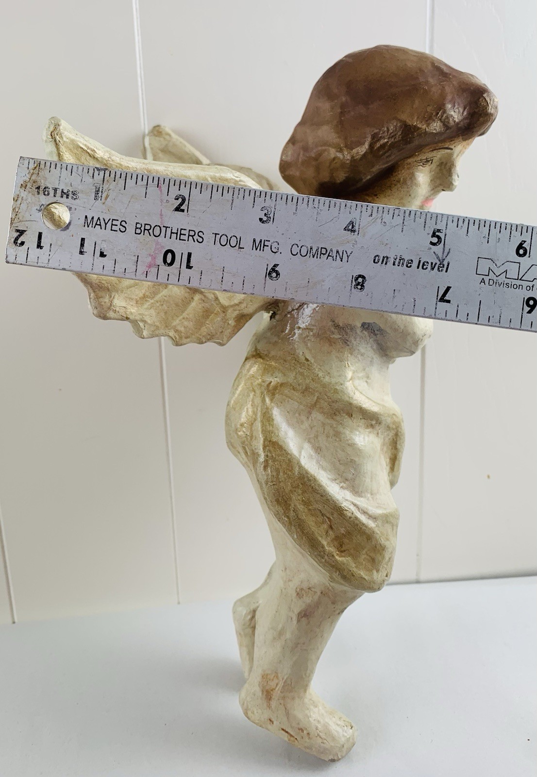 12” Paper Mache Religious Decoration Flying Cherub Angel Playing Harp Vtg READ