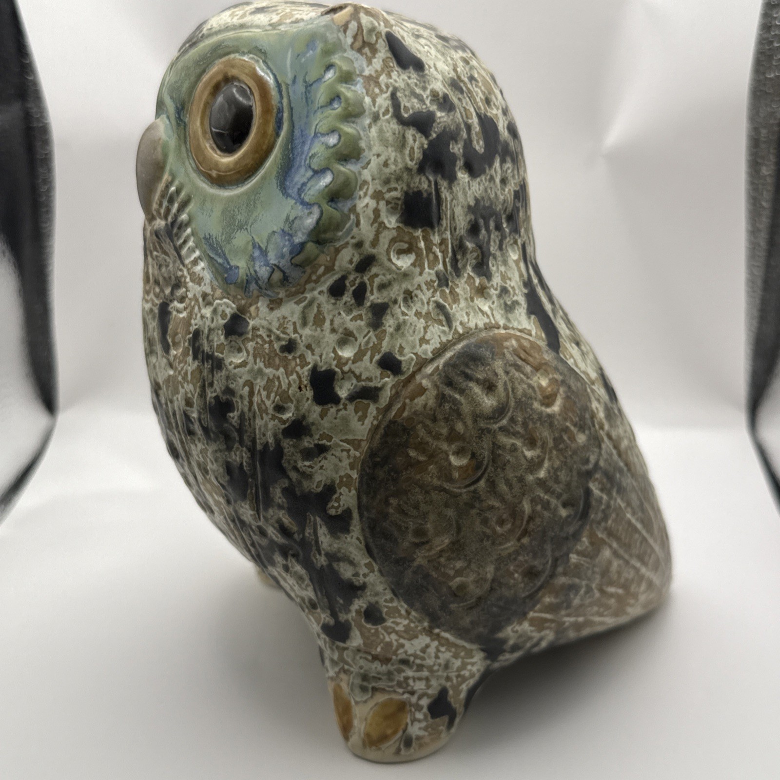 Lladro Owl Figurine 6in Brown Green Glazed Ceramic Hand Made in Spain Vintage