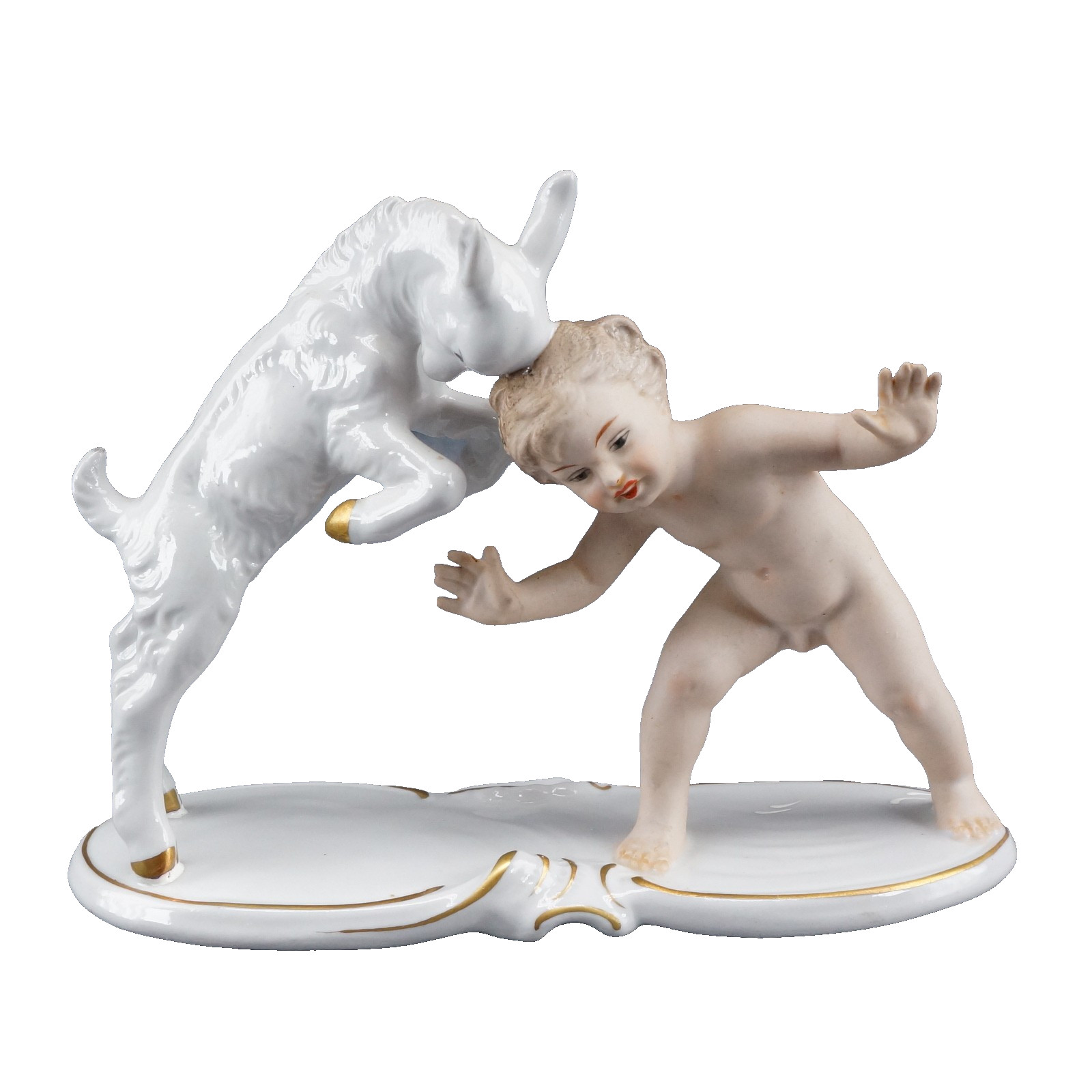 Vintage Wallendorf 1764 Germany Porcelain Figurine Putti and Goat Butting Heads