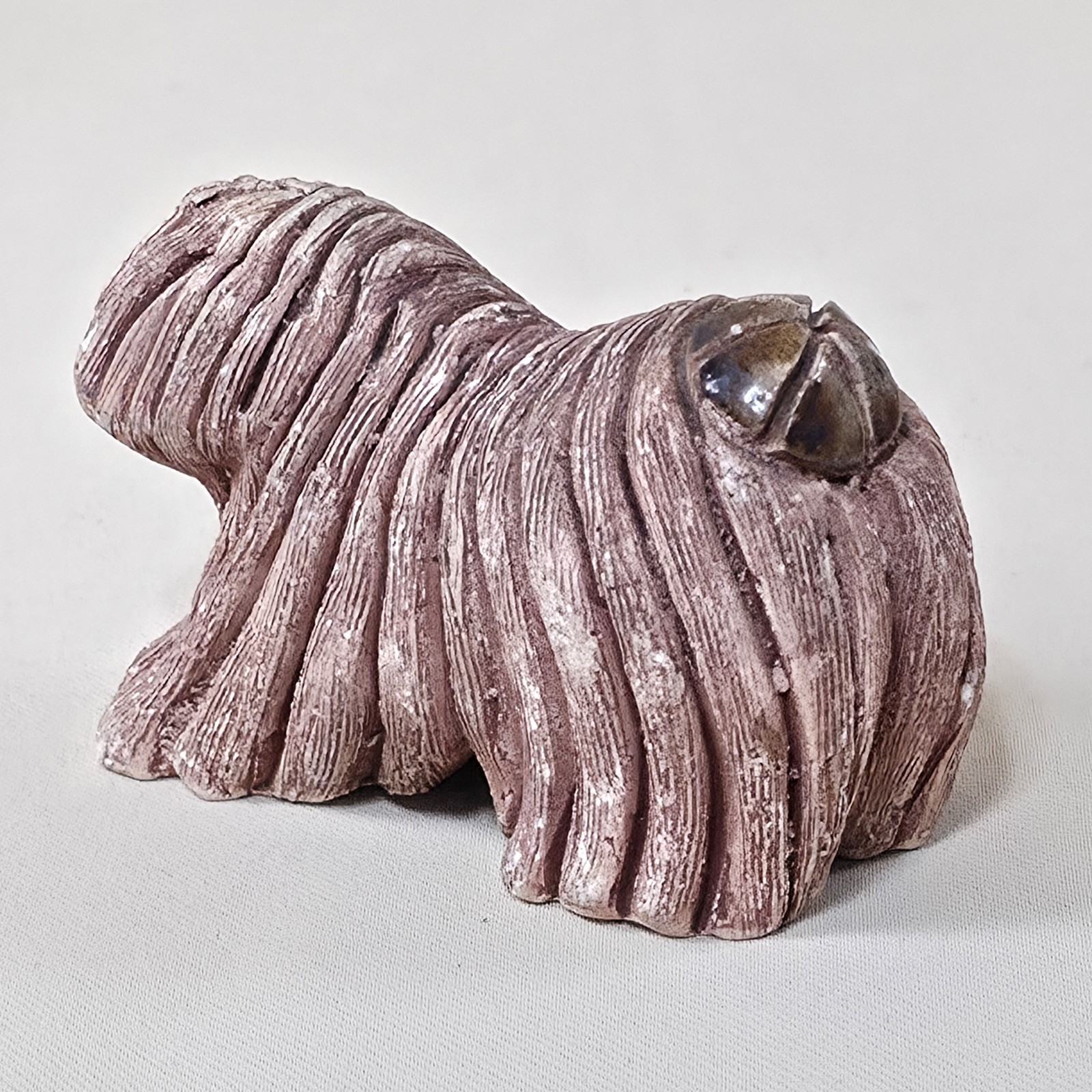 VTG Artesania Rinconada Lhasa Apso Dog Figurine Retired Hand Carved Uruguay Clay