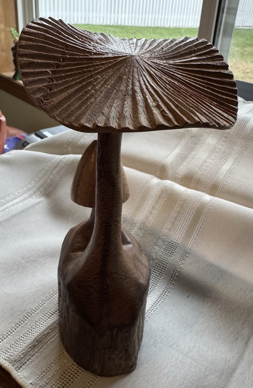 Exotic Mushroom Miniature 7.25” Handmade Sculpture Wood Carving Home Table Decor