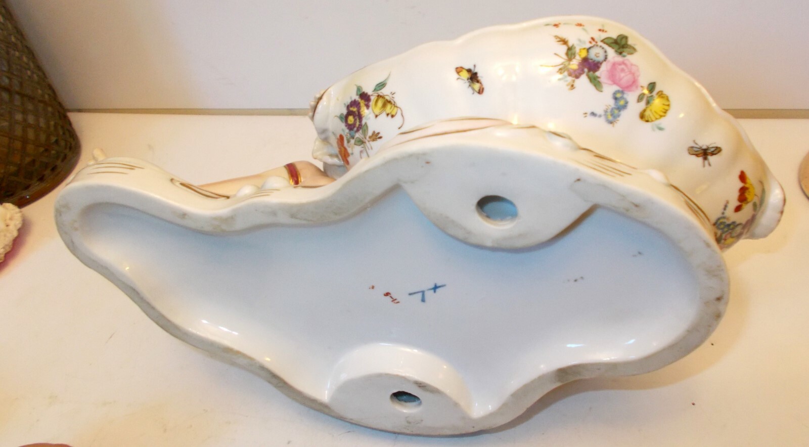 Antique CERAMIC FIGURE Sevres Meissen Style 18C Noble Tray Florals