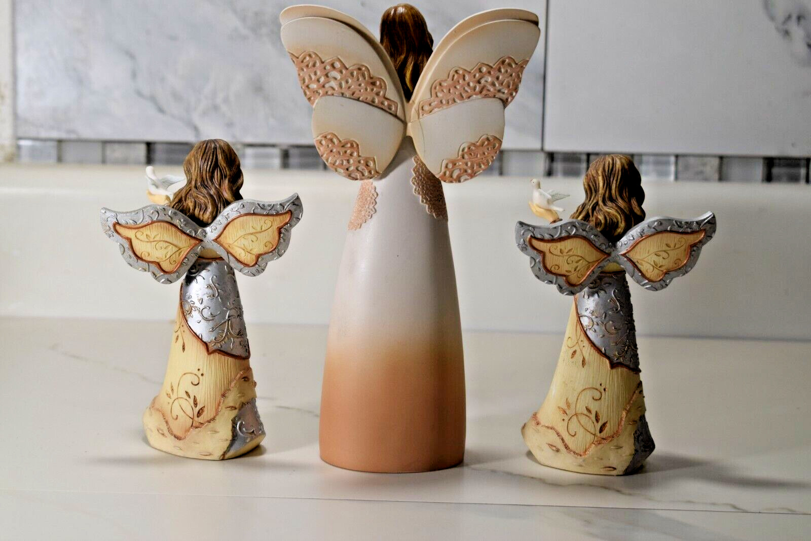 Light Your Way Memorial Faithful Friend Beloved Wife Angel Figurines – Set of 3