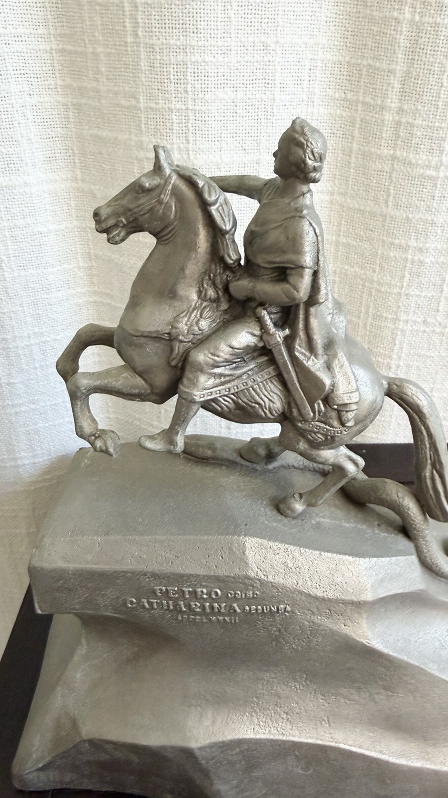 VTG Metal “Bronze Horseman” Tsar Peter 1 Soviet Era Silver Statue Signed 1977
