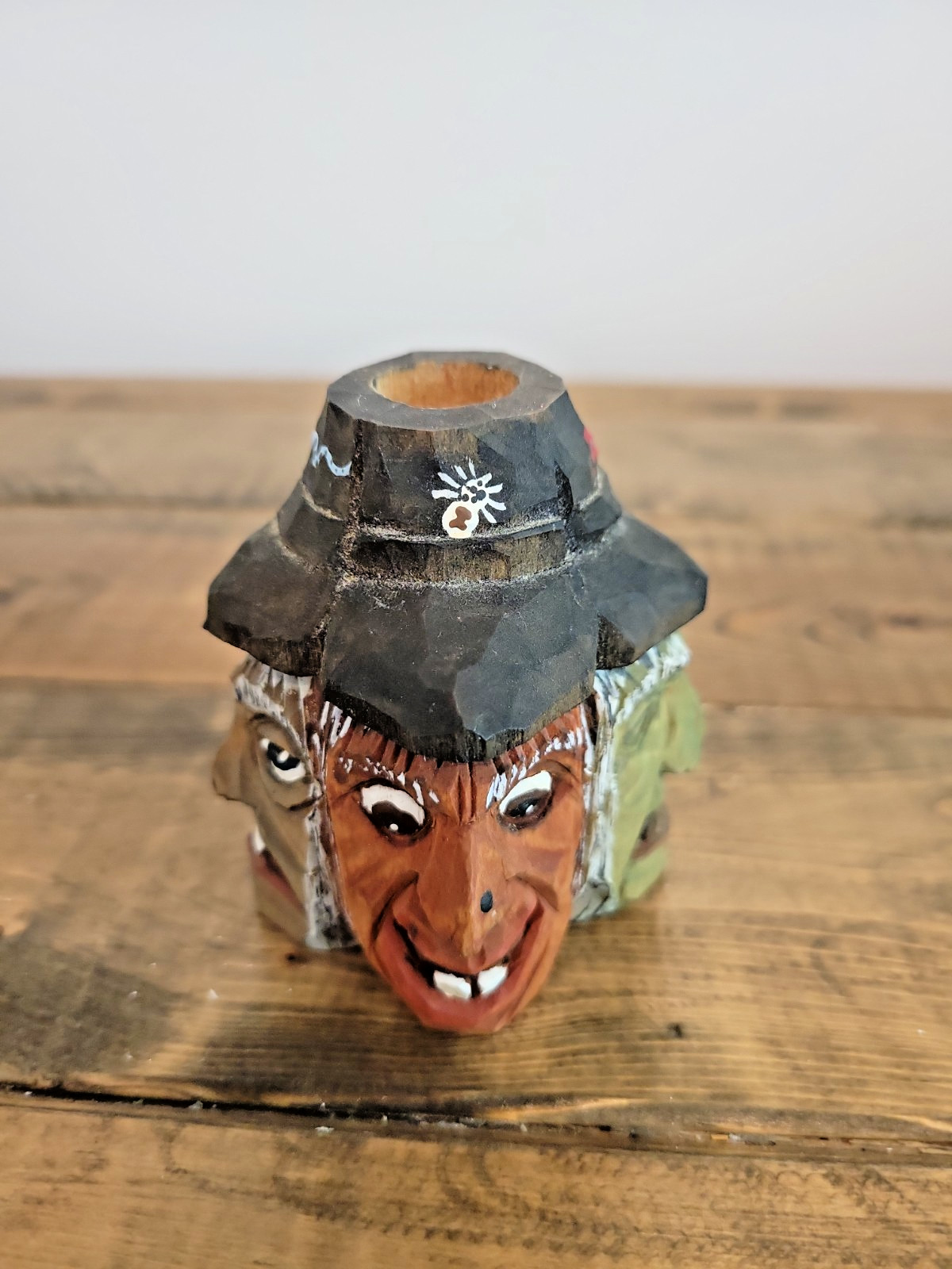 VTG Hand Carved Wood Toothpick or Candle Holder – Folkart, Witches, Halloween