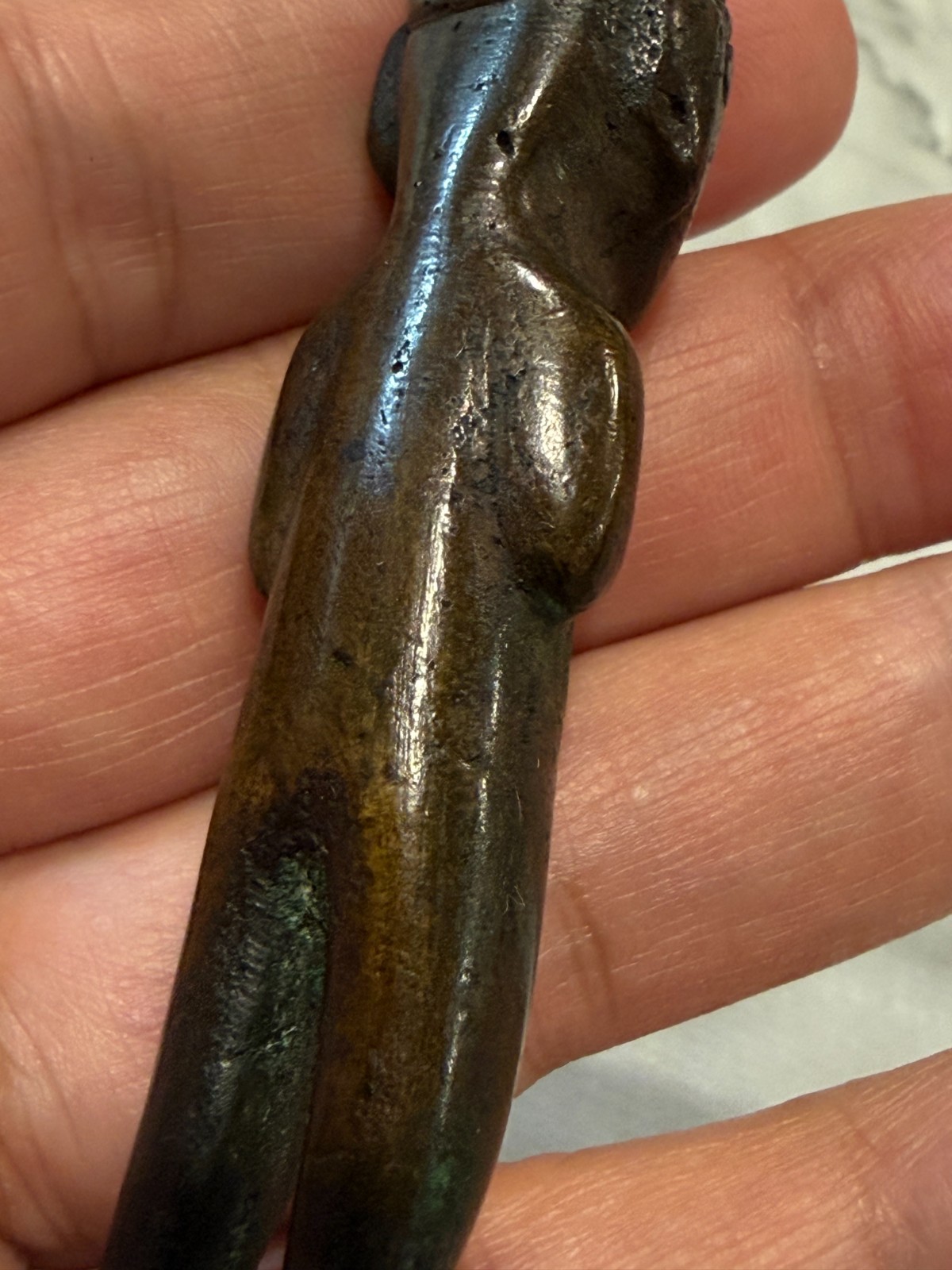 Antique Small Bronze Copper Inca Figurine of Standing Nude Male