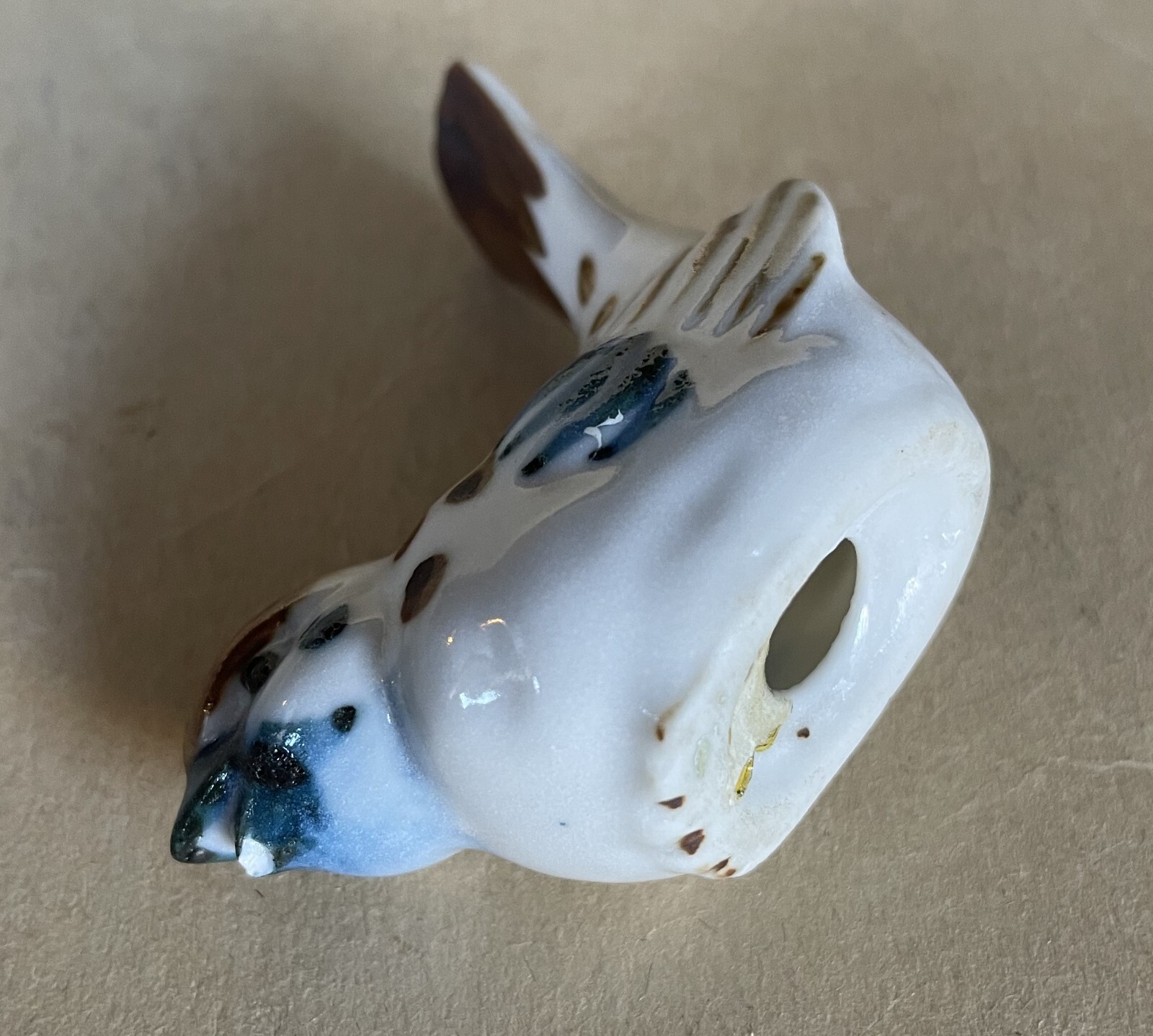 OTAGIRI BIRD Figurine JAPAN Blue Brown SPARROW Mini 2 Inch Porcelain Vintage OMC