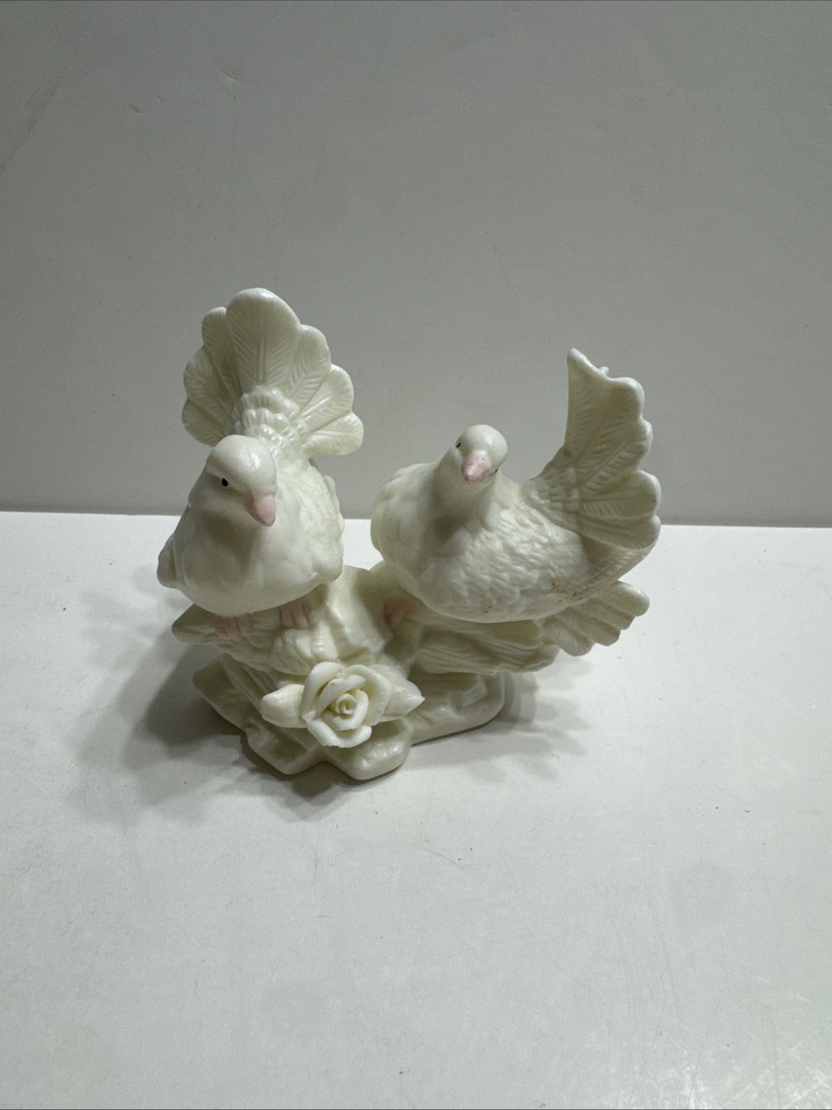 Vintage Porcelain White/Pink Dove and Flower Figurine