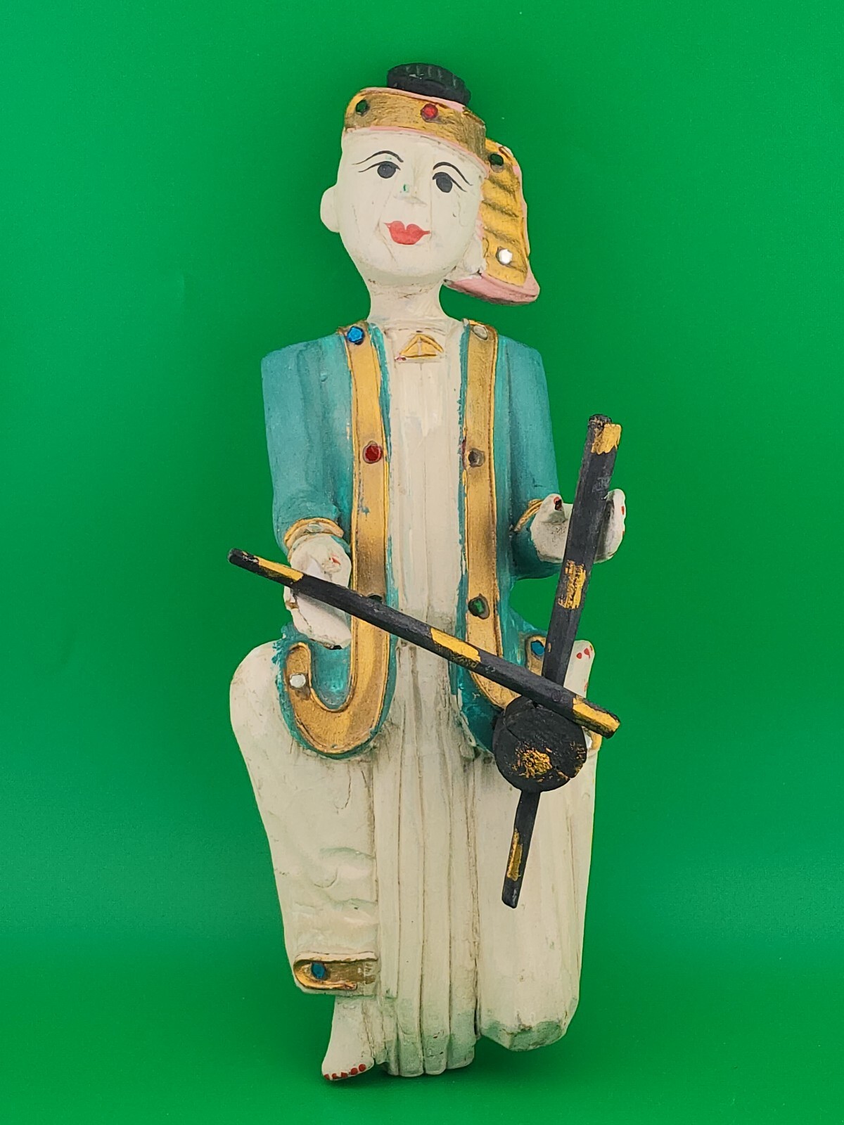 Hand Carved & Painted Asian Musician 9.4″ Made In Thailand 77-4623