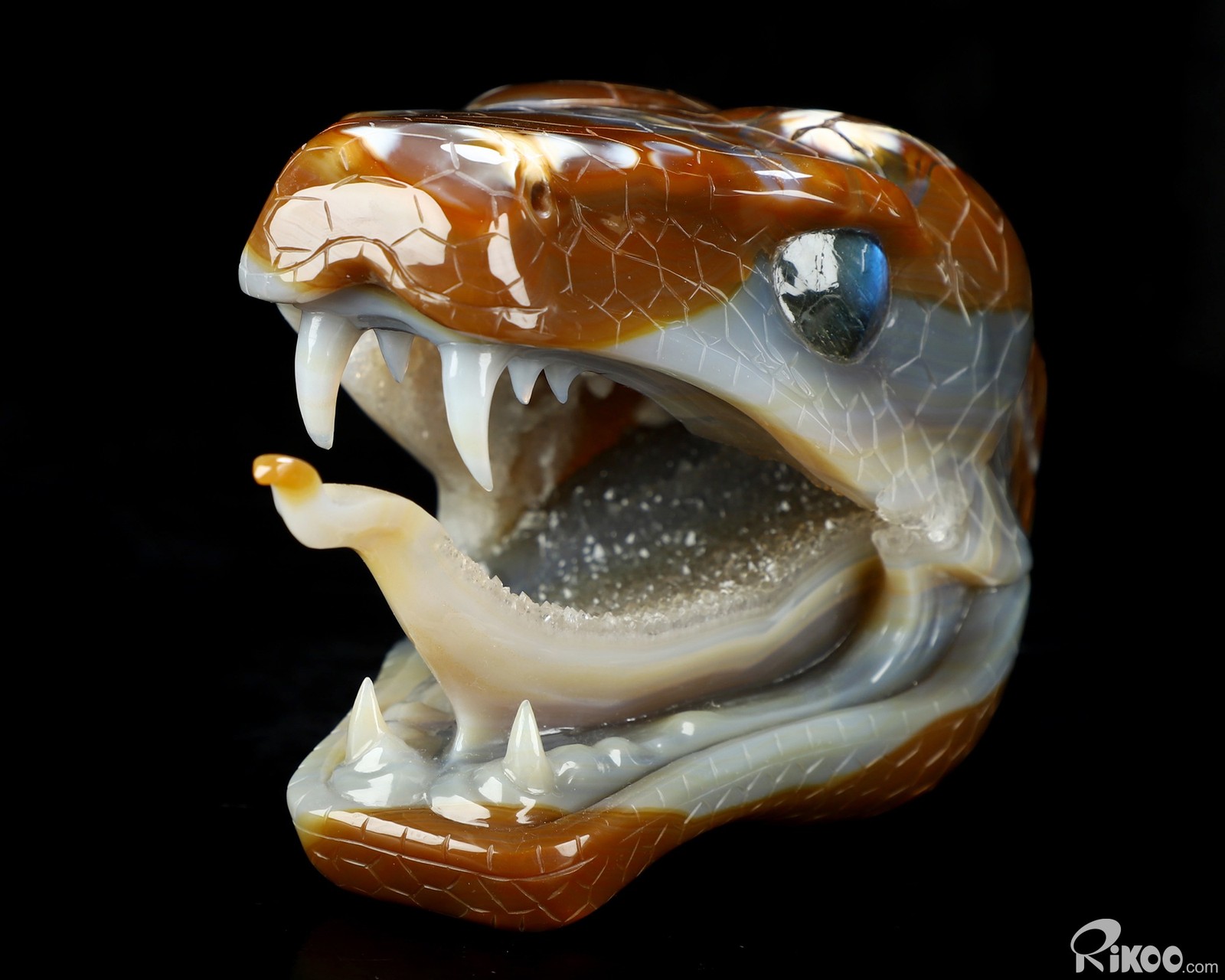 Awesome 7.5″ Premium Brazilian Agate Hand Carved Crystal Snake Sculpture