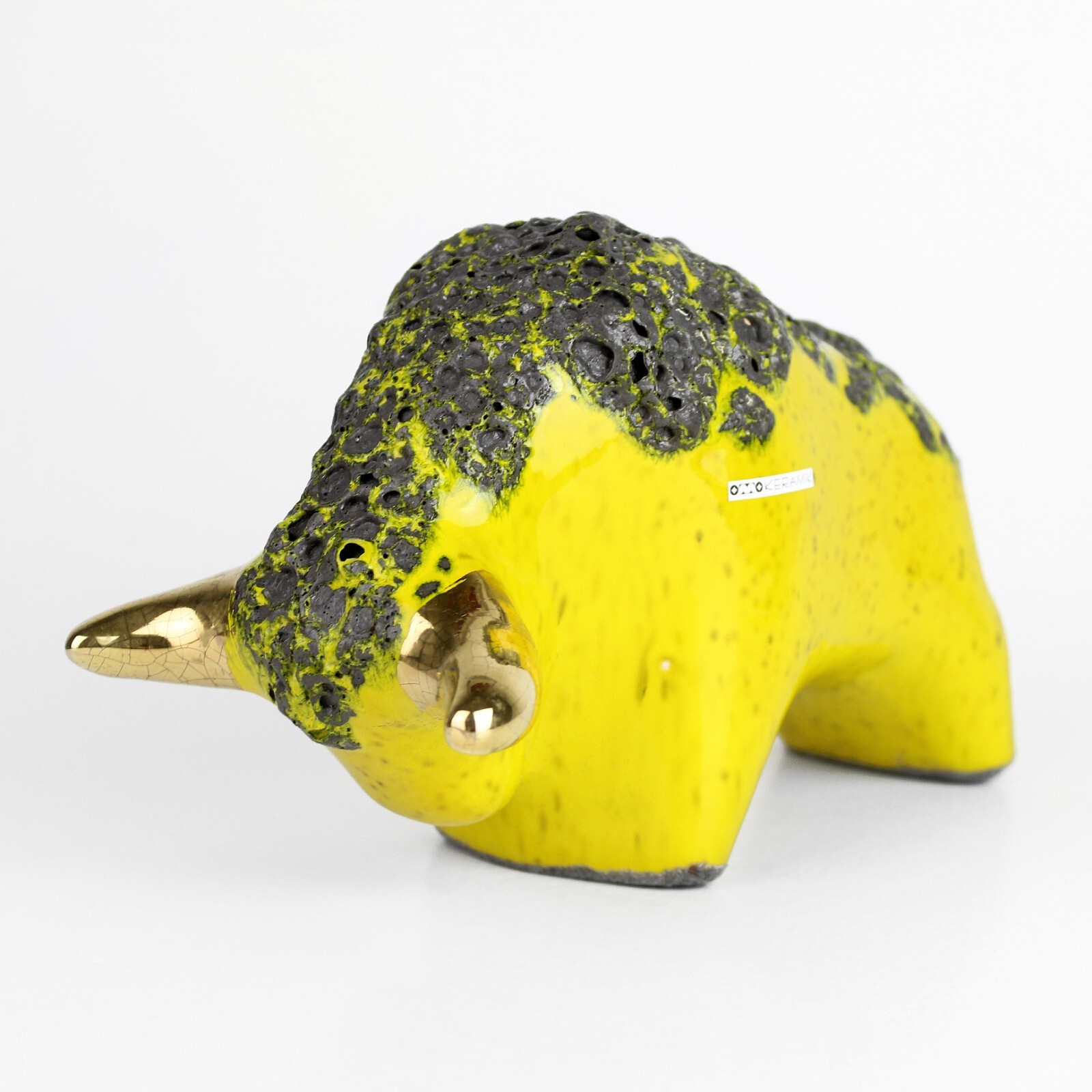 Vintage Ceramic bull buffalo fat lava gold horns Otto Keramik West Germany MCM